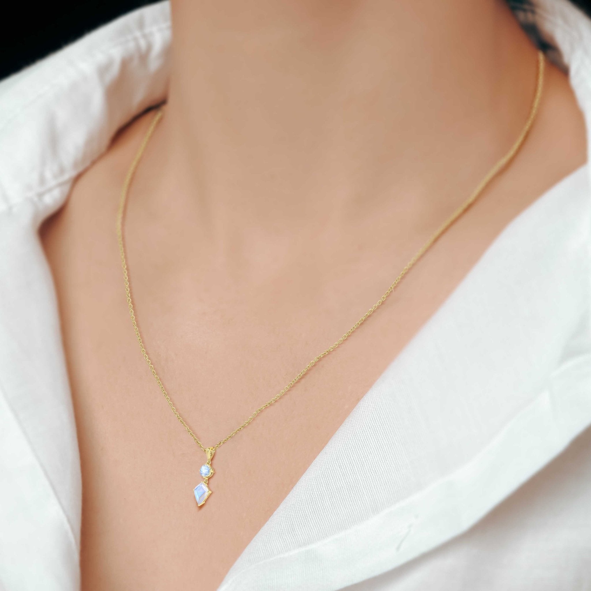 Natural Moonstone Dual Stone Long Chain Pendant Necklace - Goodstone Jewels