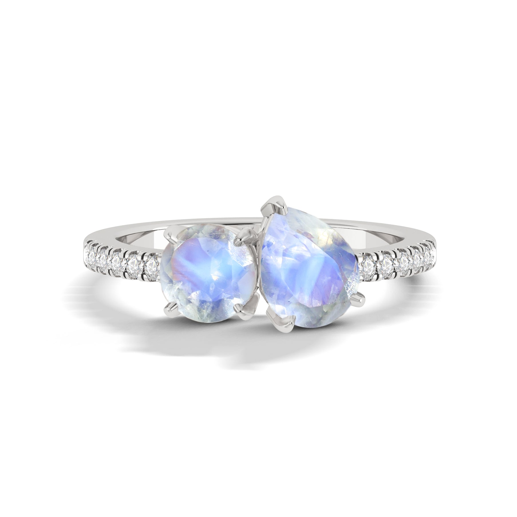 Natural Moonstone Dual Stone Promise Ring For Her - Goodstone Jewels