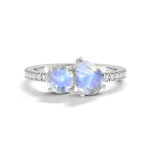 Natural Moonstone Two Stone Promise Ring For Her