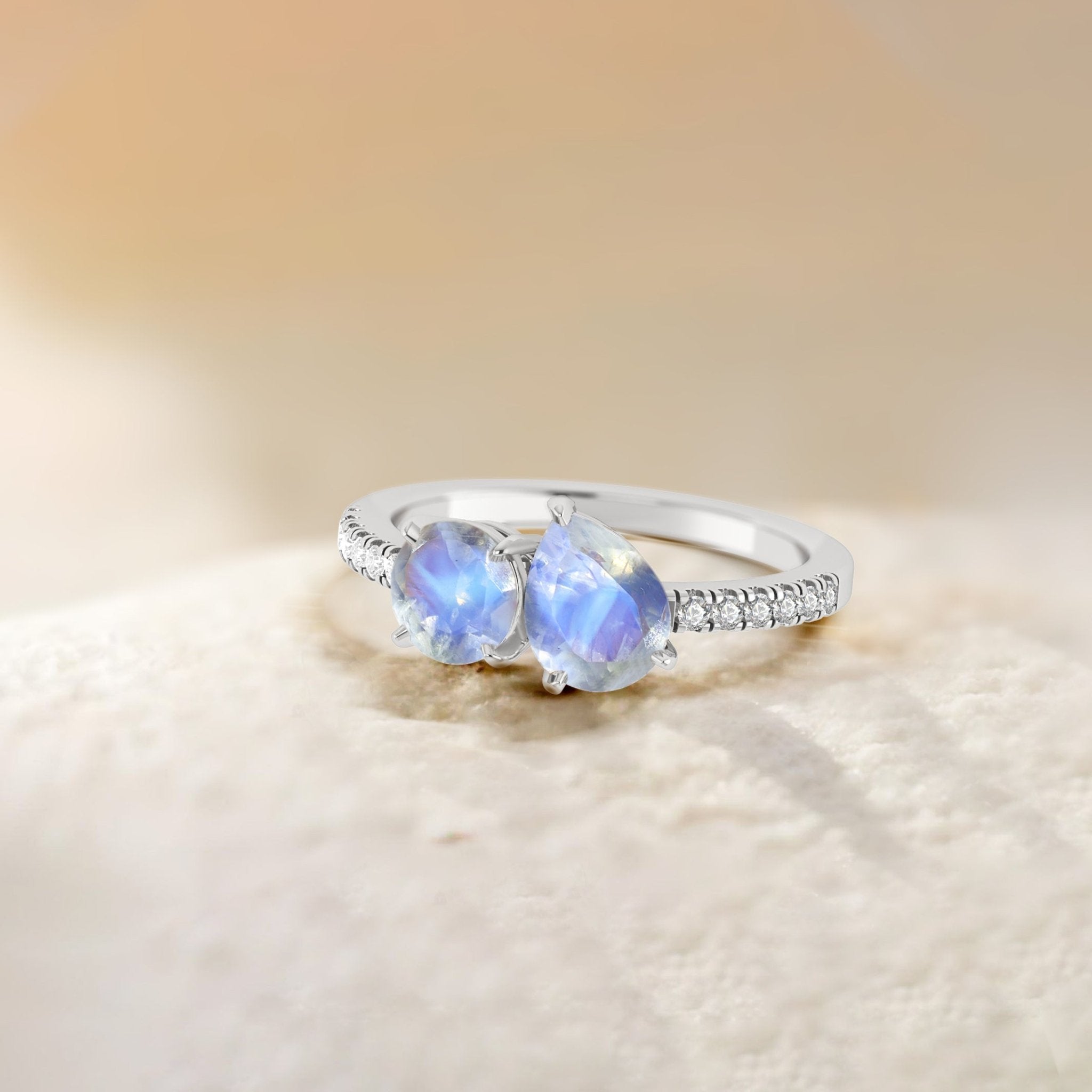 Natural Moonstone Dual Stone Promise Ring For Her - Goodstone Jewels
