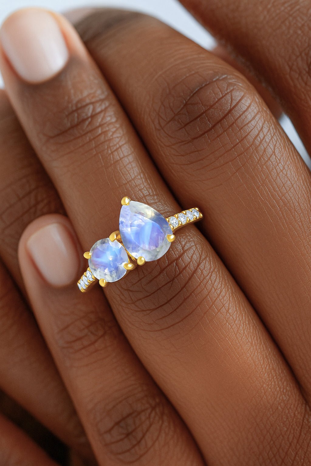 Natural Moonstone Dual Stone Promise Ring For Her - Goodstone Jewels