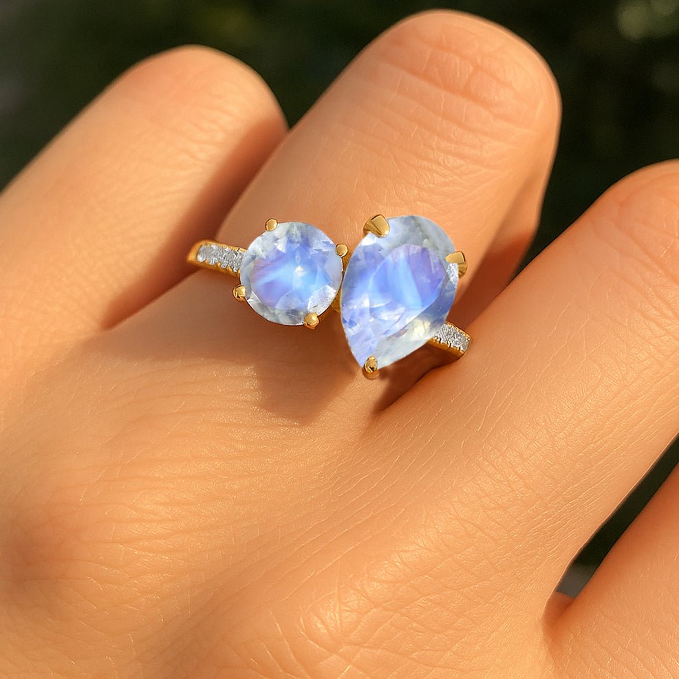 Natural Moonstone Dual Stone Promise Ring For Her - Goodstone Jewels
