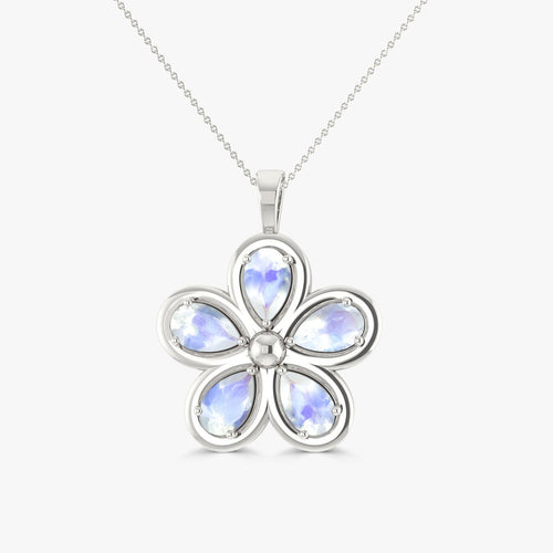 Natural Moonstone Flower Style Pendant Chain Necklace