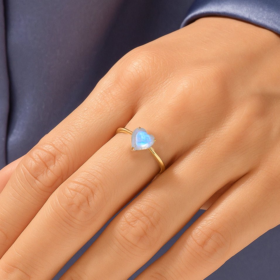 Natural Moonstone Gemstone Heart Ring in Yellow Gold Filled & 925 Silver - Goodstone Jewels