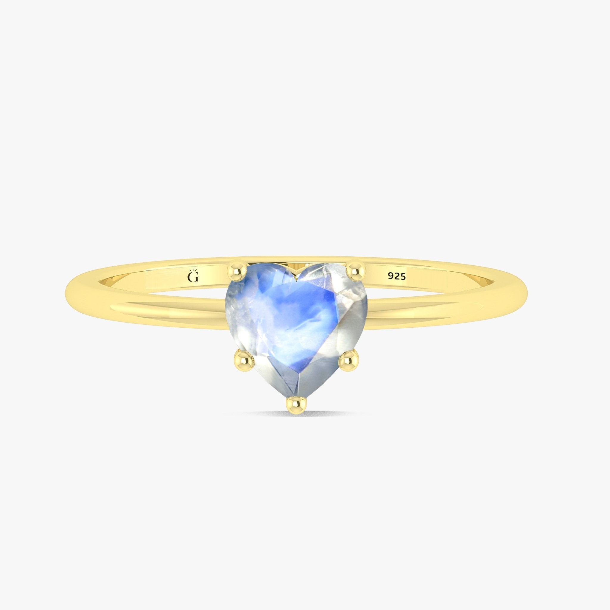 Natural Moonstone Gemstone Heart Ring in Yellow Gold Filled & 925 Silver - Goodstone Jewels