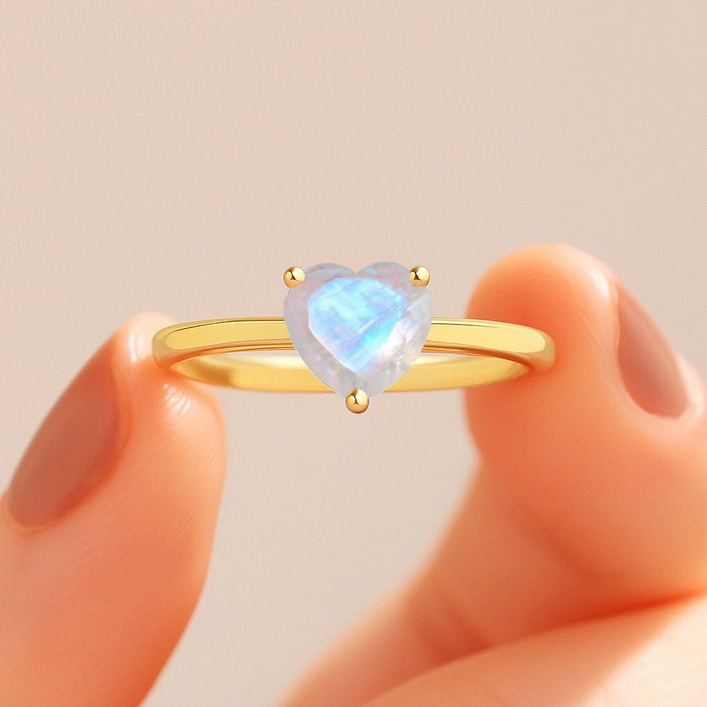 Natural Moonstone Gemstone Heart Ring in Yellow Gold Filled & 925 Silver - Goodstone Jewels