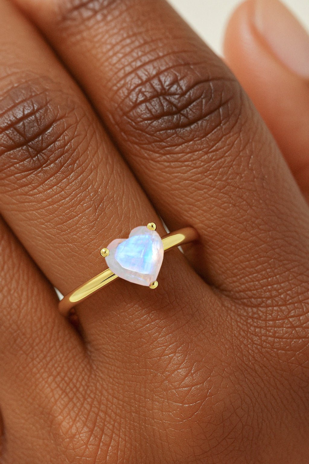 Natural Moonstone Gemstone Heart Ring in Yellow Gold Filled & 925 Silver - Goodstone Jewels