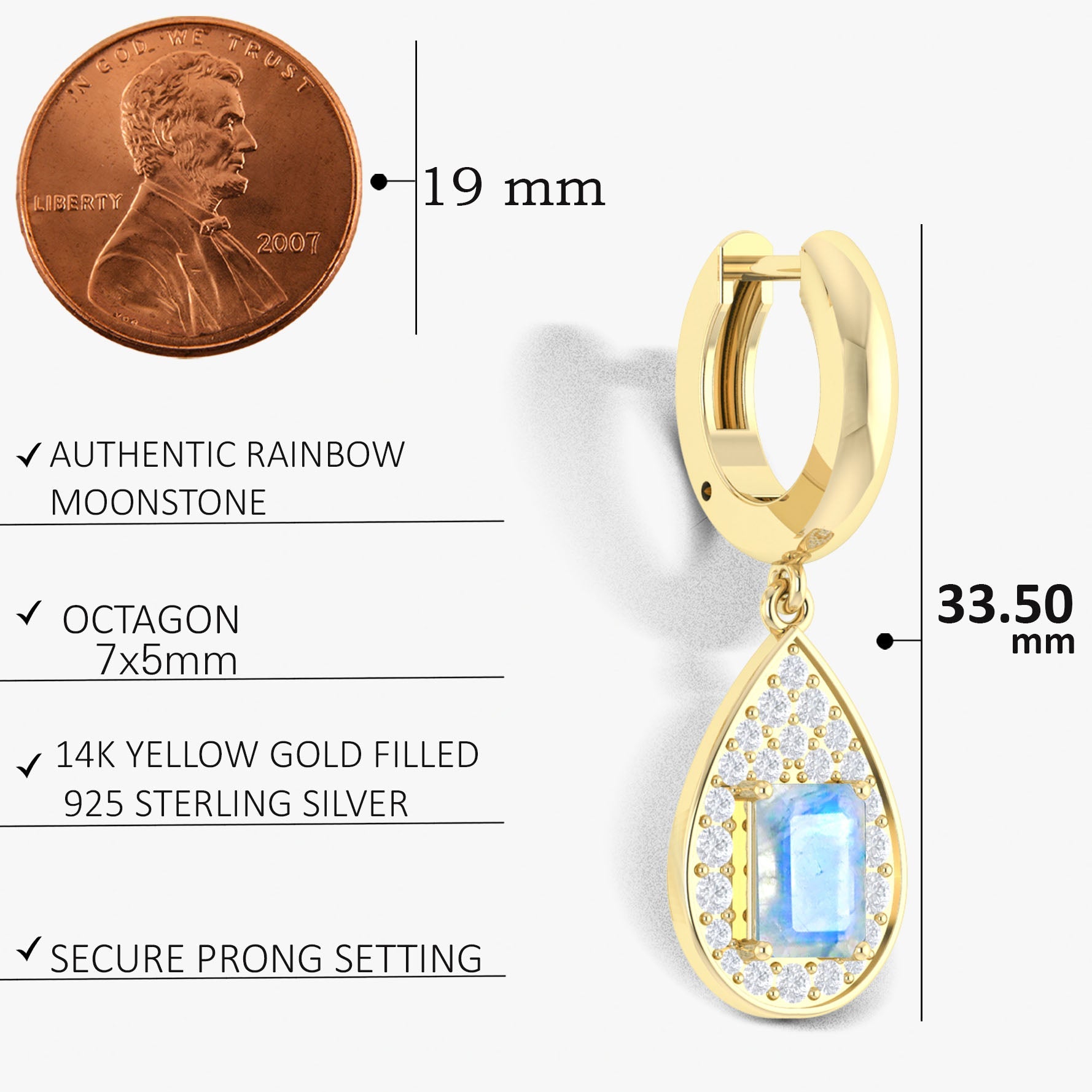 Natural Moonstone Hoop Tear Drop Earrings - Goodstone Jewels