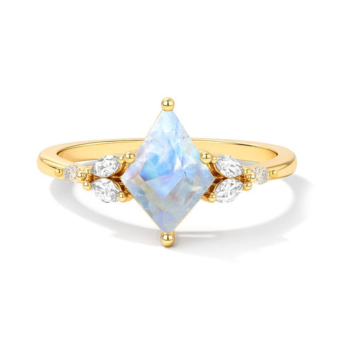 Moonstone Kite Solitaire Ring with Cubic Zircon