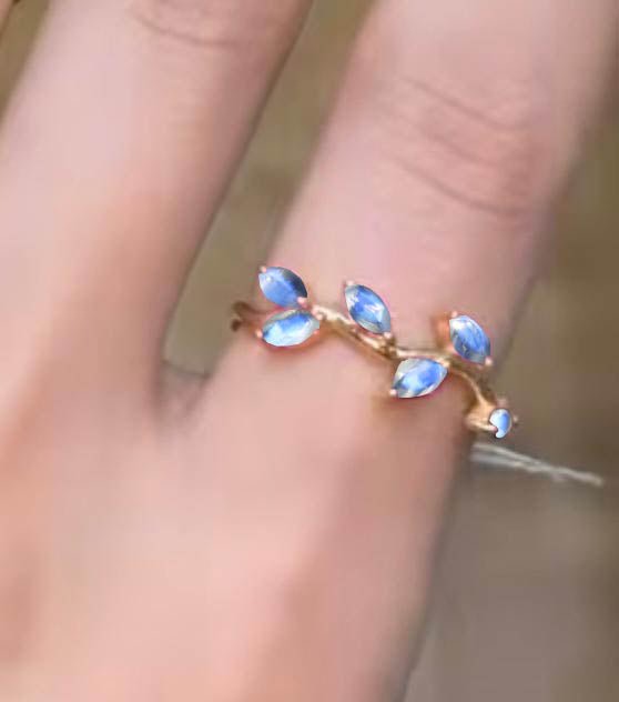 Natural Moonstone Leaf Style Six Stone Gold Filled & 925 Silver Ring - Goodstone Jewels