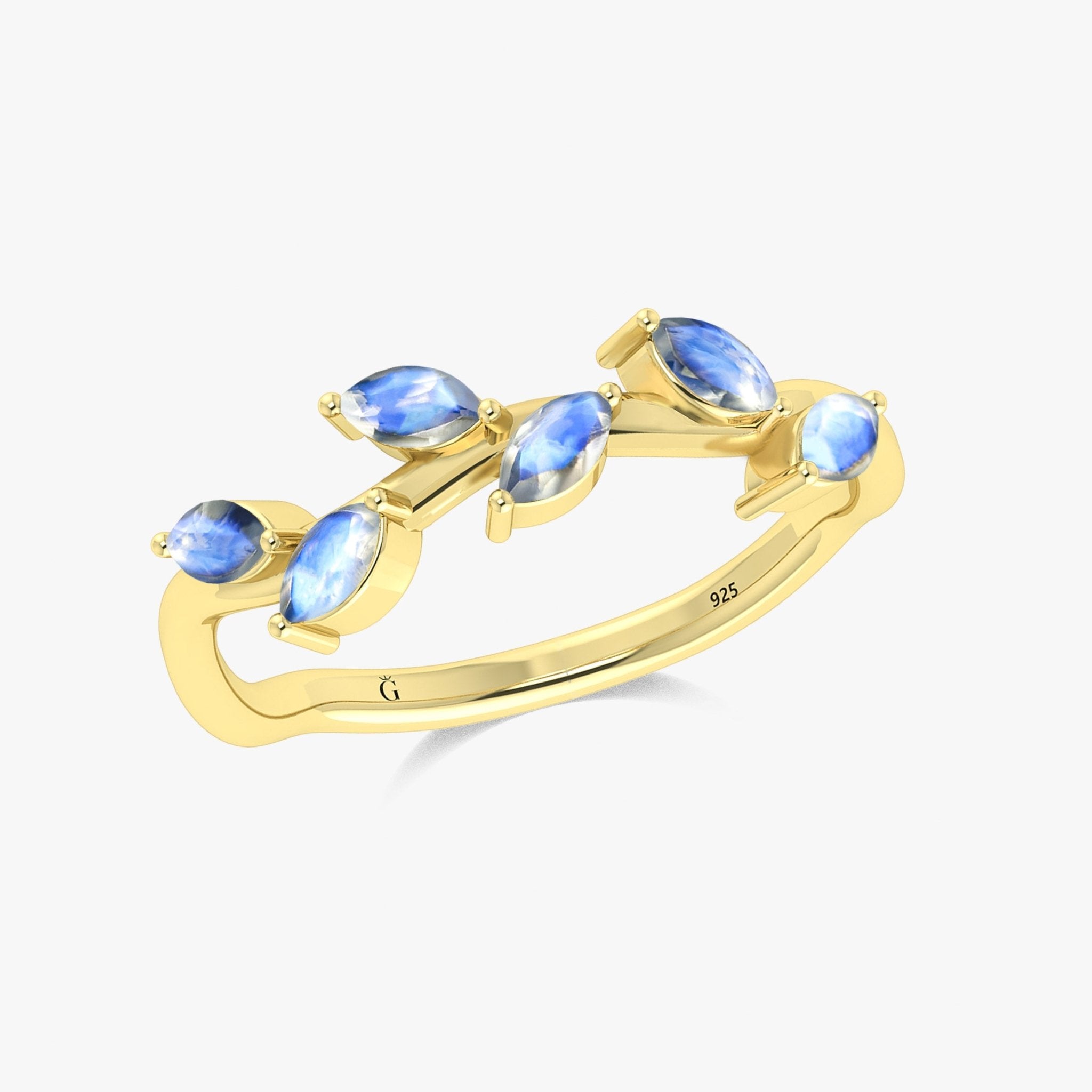 Natural Moonstone Leaf Style Six Stone Gold Filled & 925 Silver Ring - Goodstone Jewels