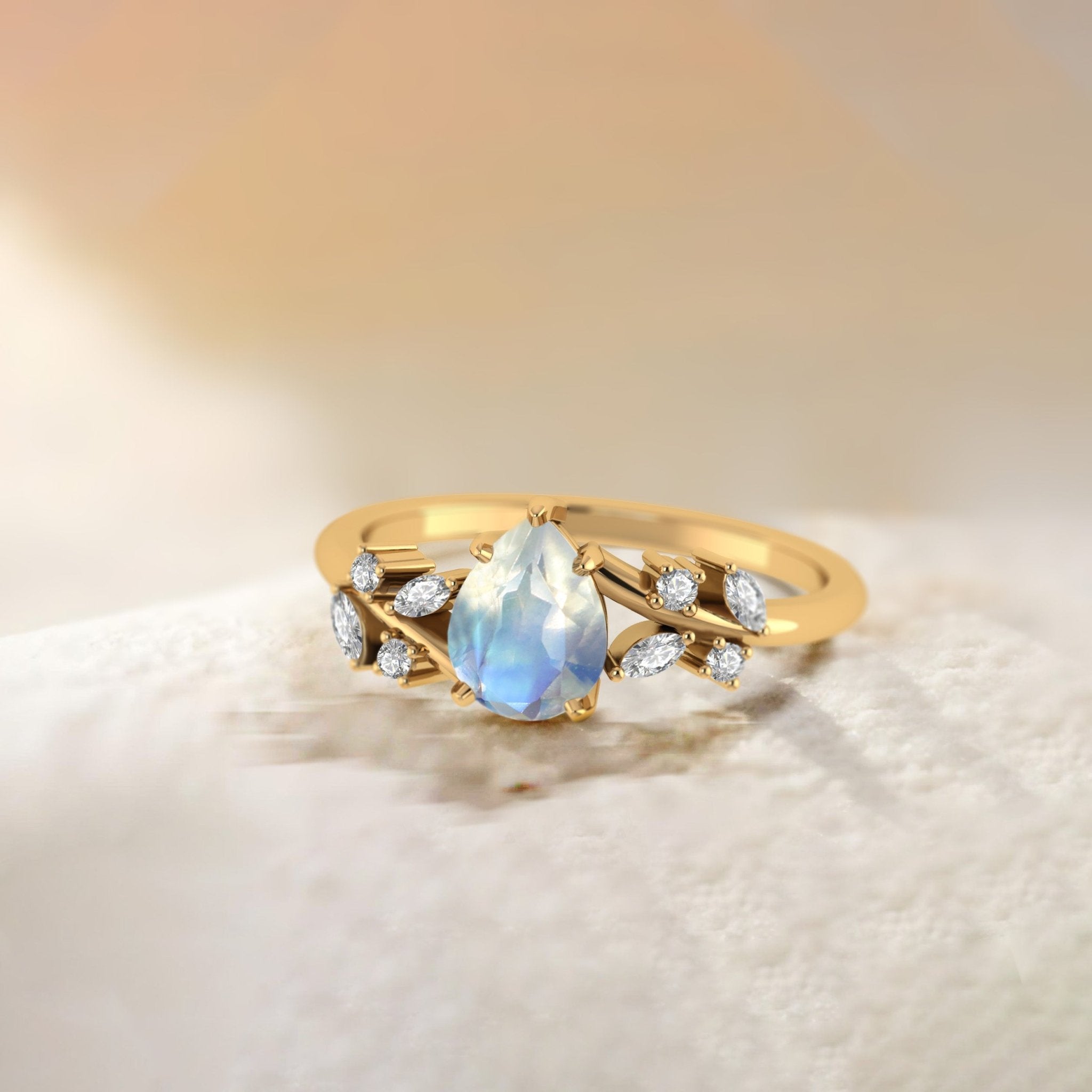 Natural Moonstone Leaf Style Statement Ring For Her - Goodstone Jewels