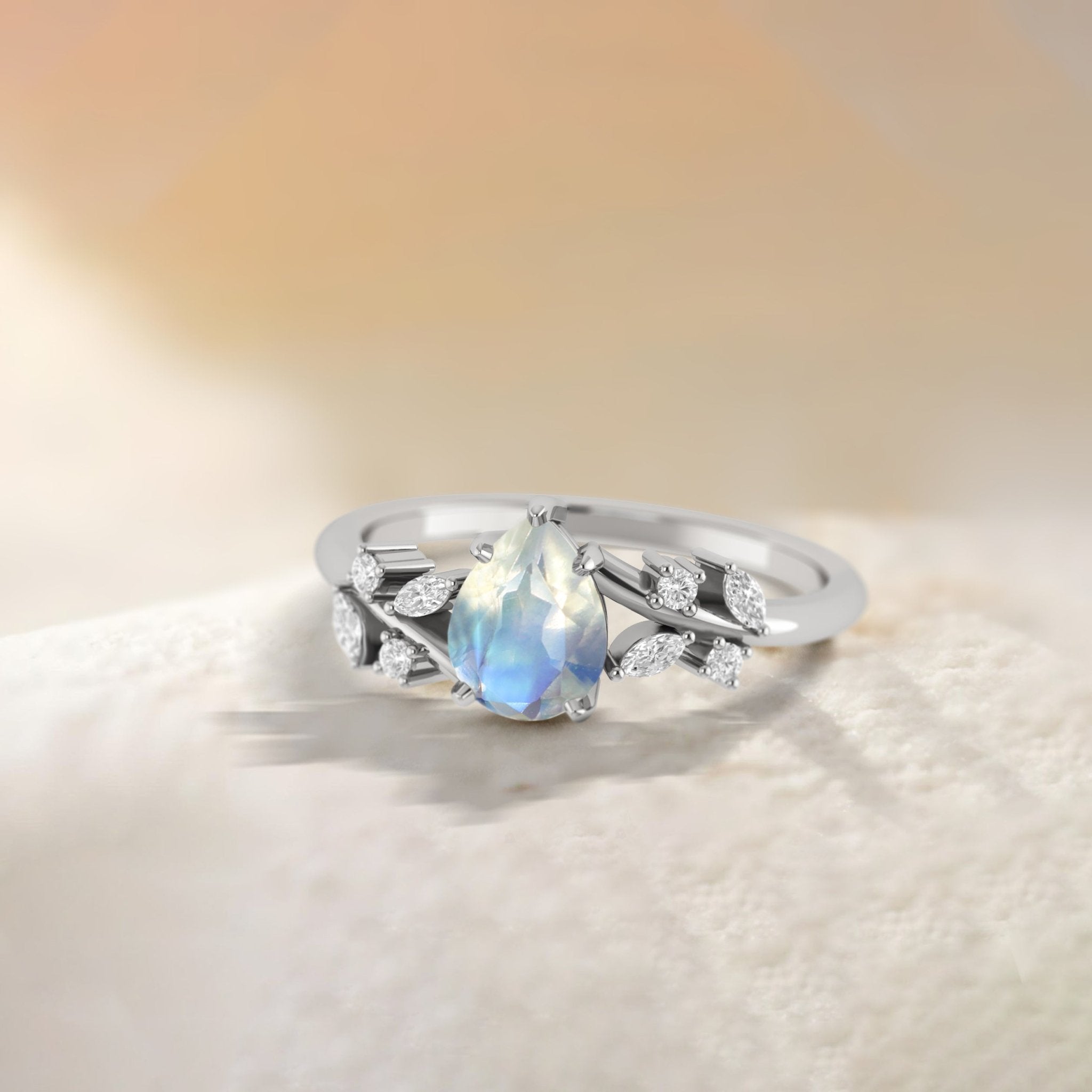 Natural Moonstone Leaf Style Statement Ring For Her - Goodstone Jewels