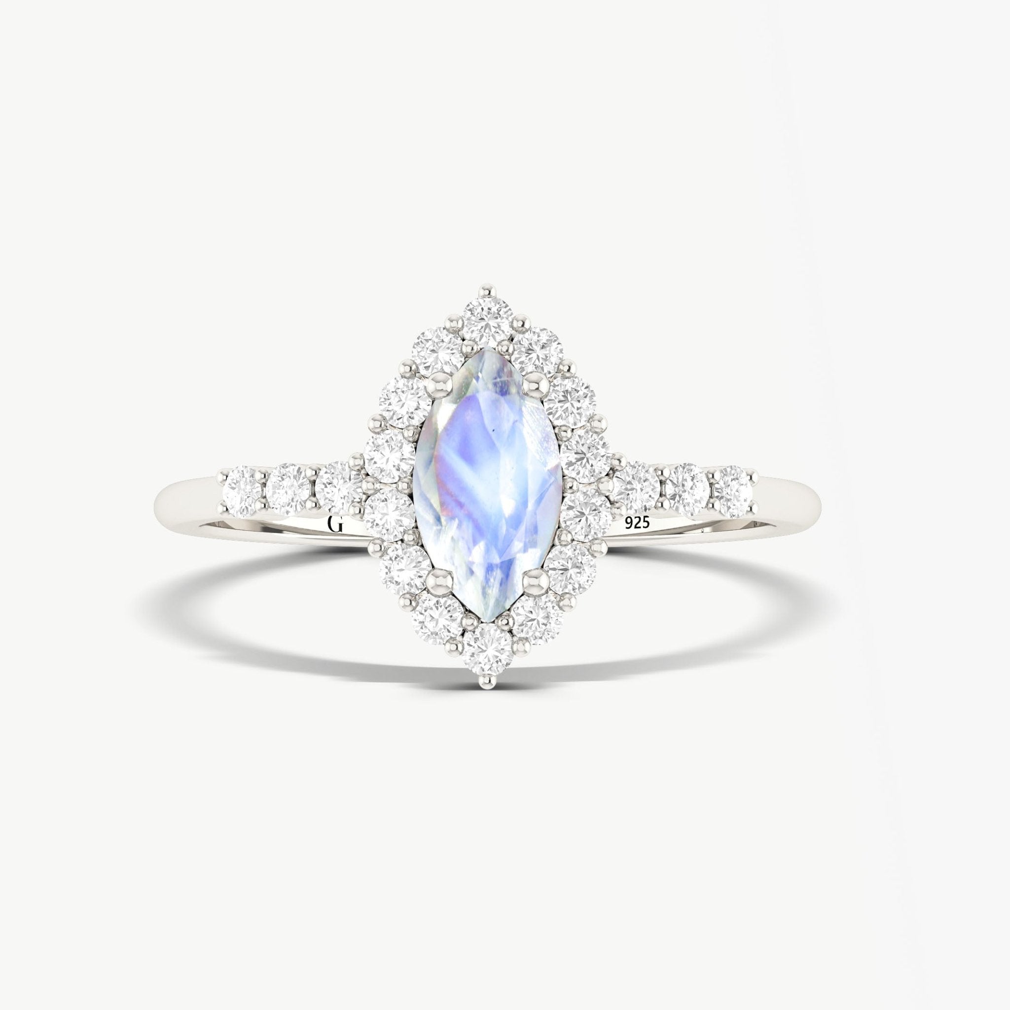 Natural Moonstone Marquise Shape Halo Wedding Ring - Goodstone Jewels