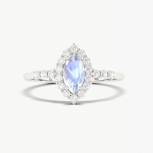 Moonstone Halo Wedding Ring in Sterling Silver