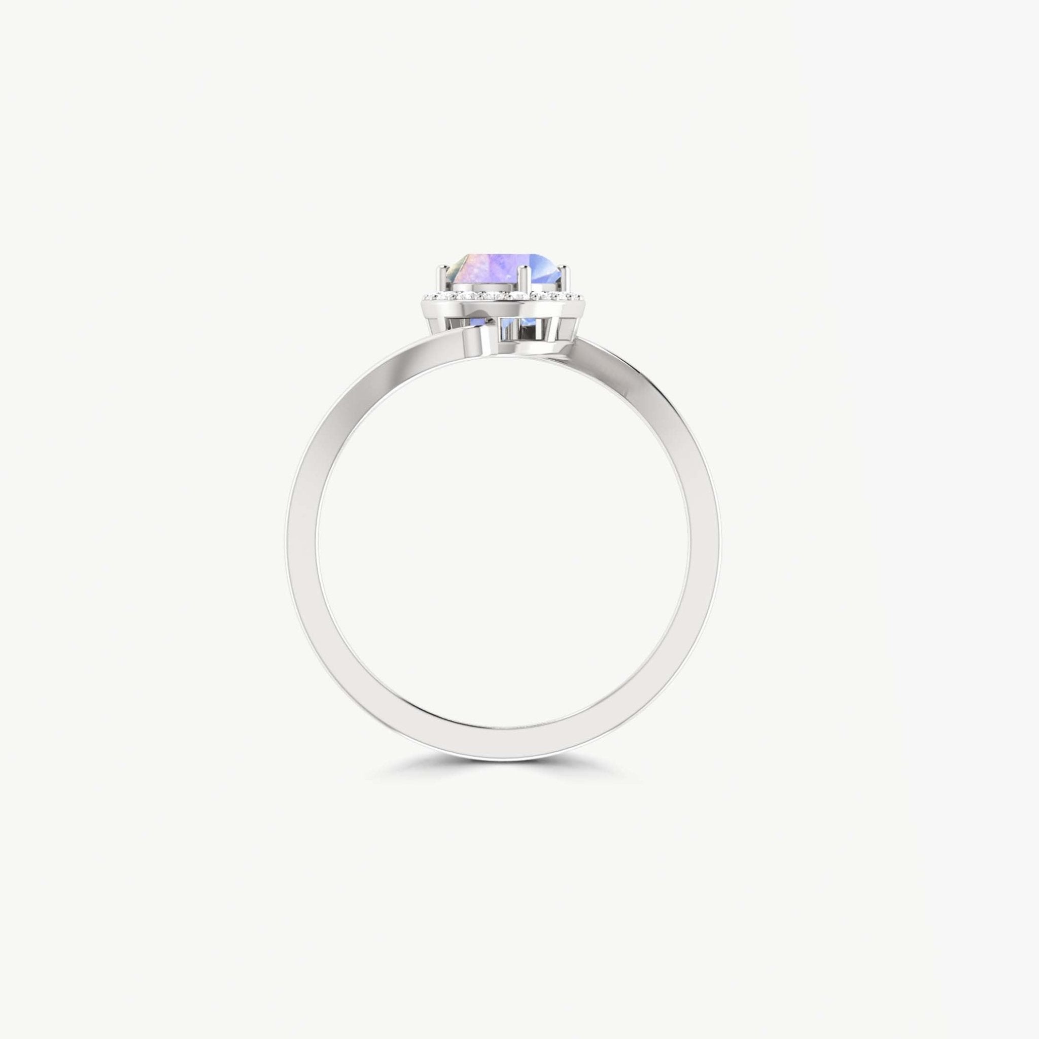 Natural Moonstone Oval Shape Bypass Halo Ring - Goodstone Jewels