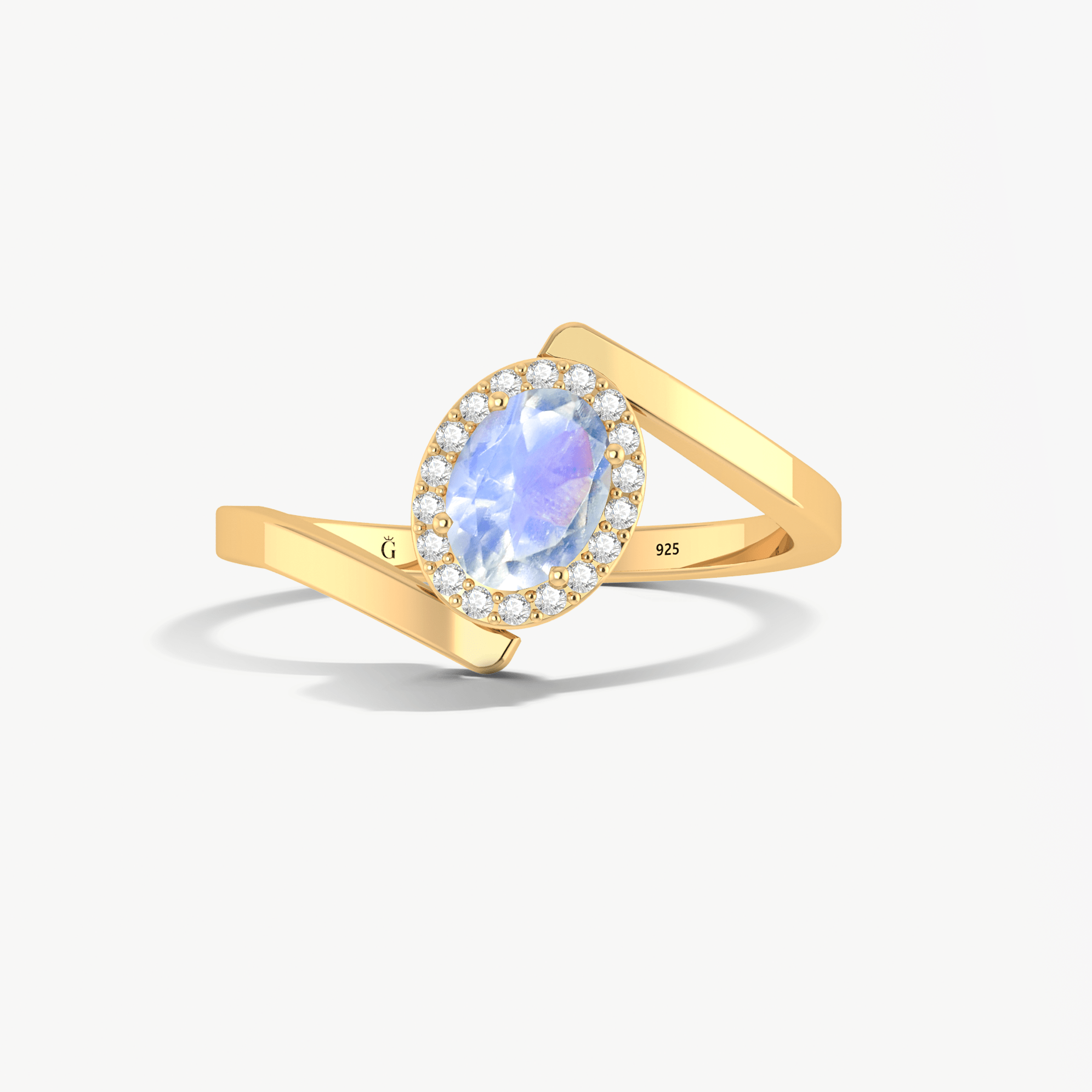 Natural Moonstone Oval Shape Bypass Halo Ring - Goodstone Jewels