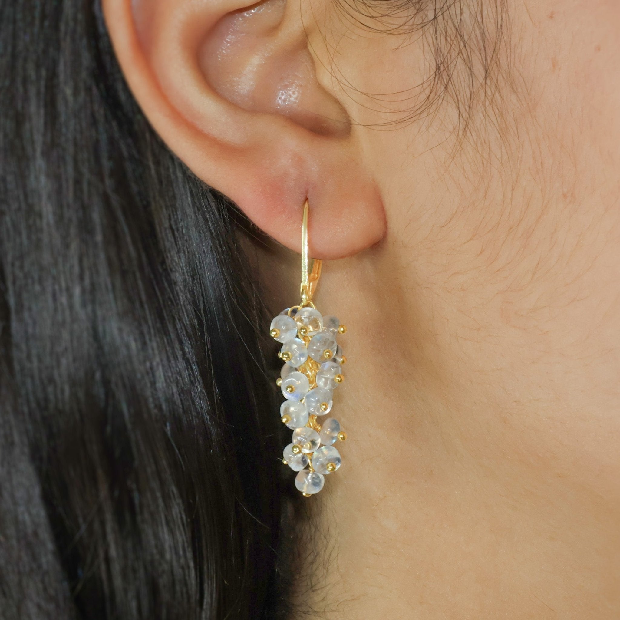 Natural Moonstone Rainbow Beaded Cluster Earrings for Her - Goodstone Jewels