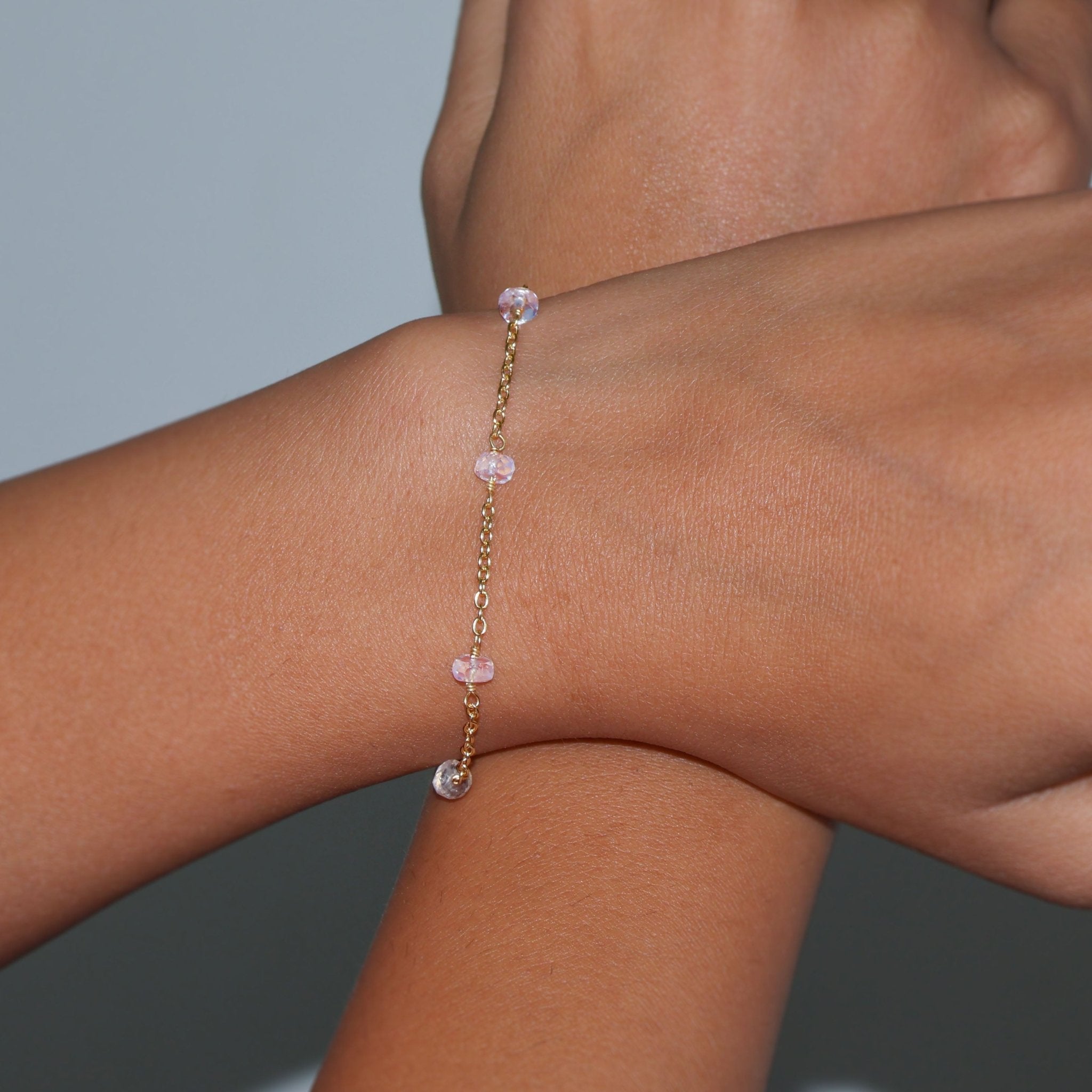 Natural Moonstone Rondelle Minimalist Chain Beaded Bracelet - Goodstone Jewels