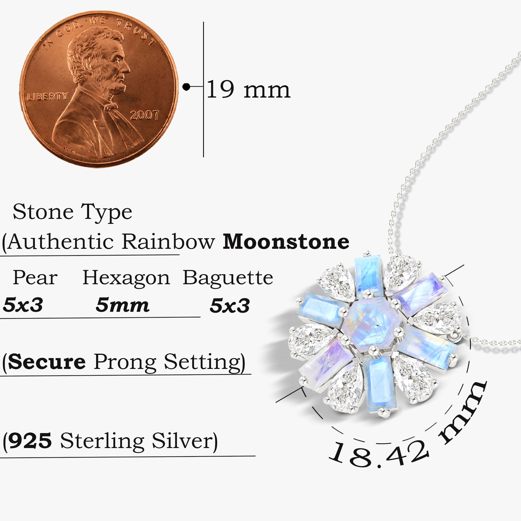 Natural Moonstone Round Cluster Charm Pendant Necklace - Goodstone Jewels