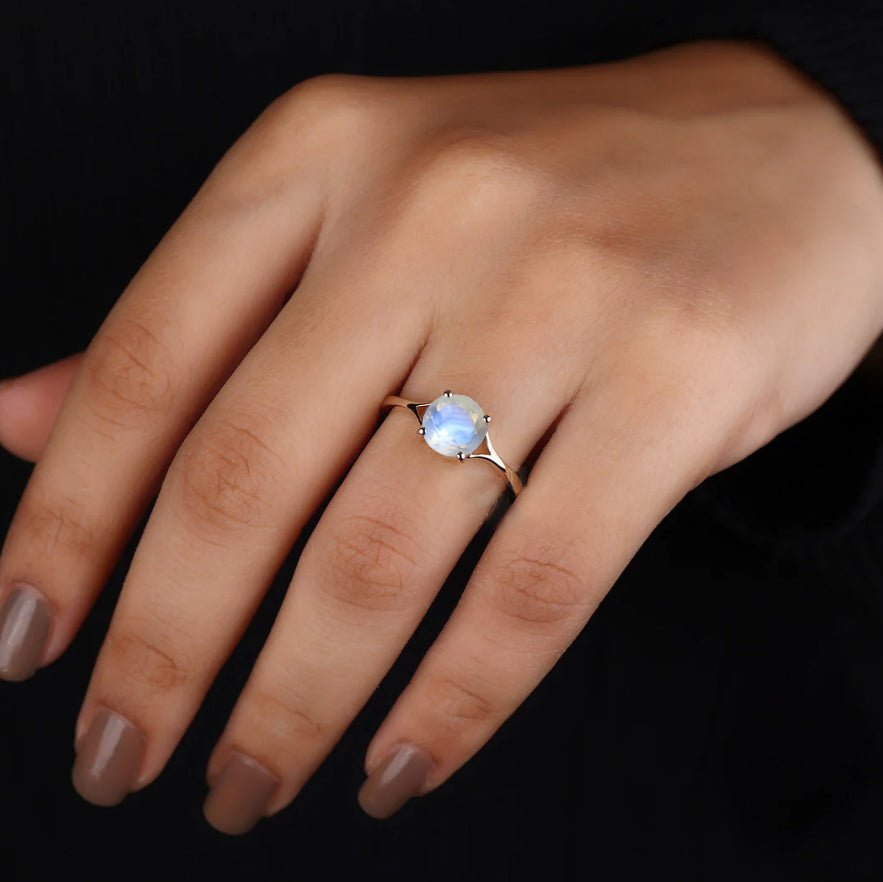 Natural Moonstone Round Faceted Gem Statement Ring - Goodstone Jewels
