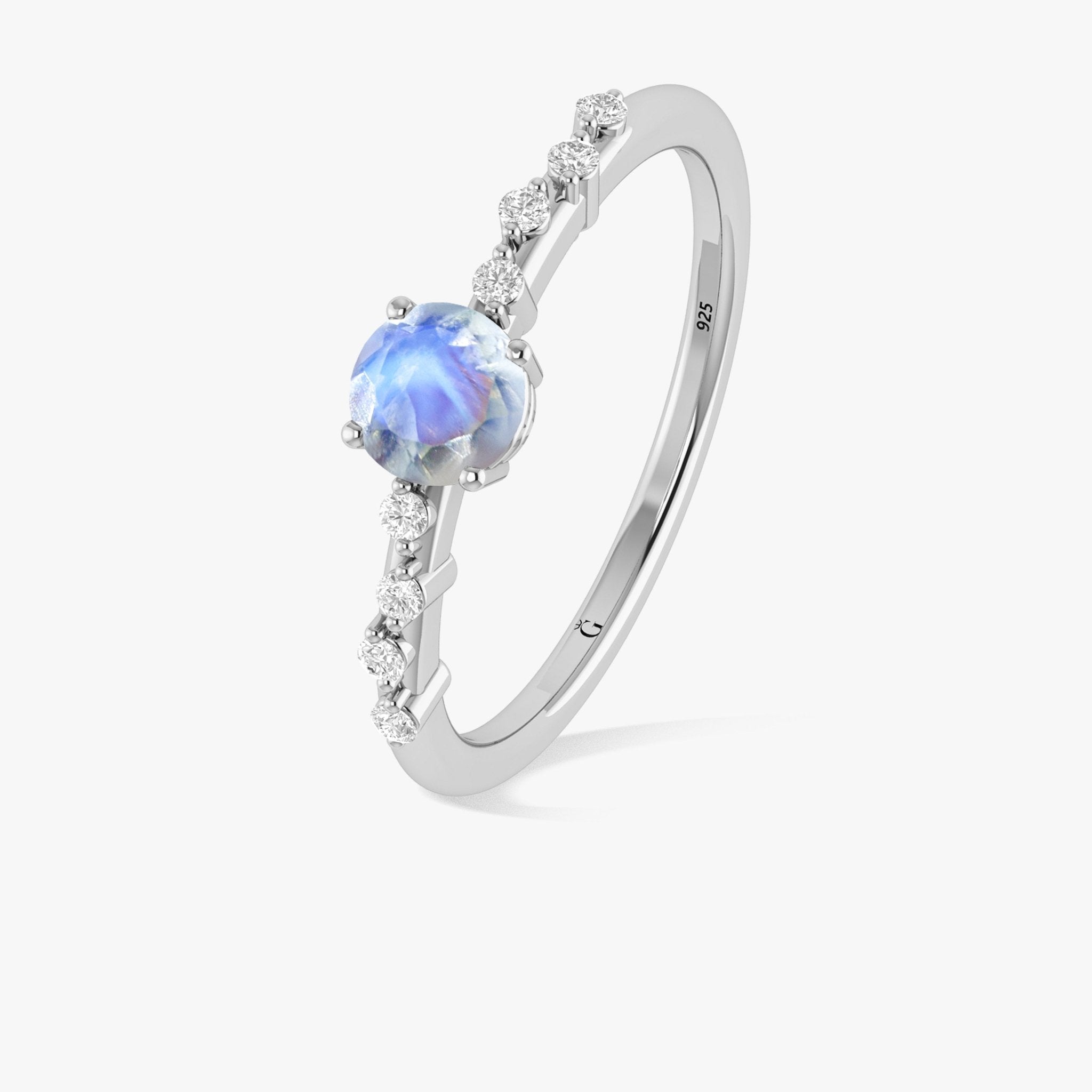 Natural Moonstone ROUND STONE MINIMALIST SOLITAIRE WITH ACCENTS RING - Goodstone Jewels