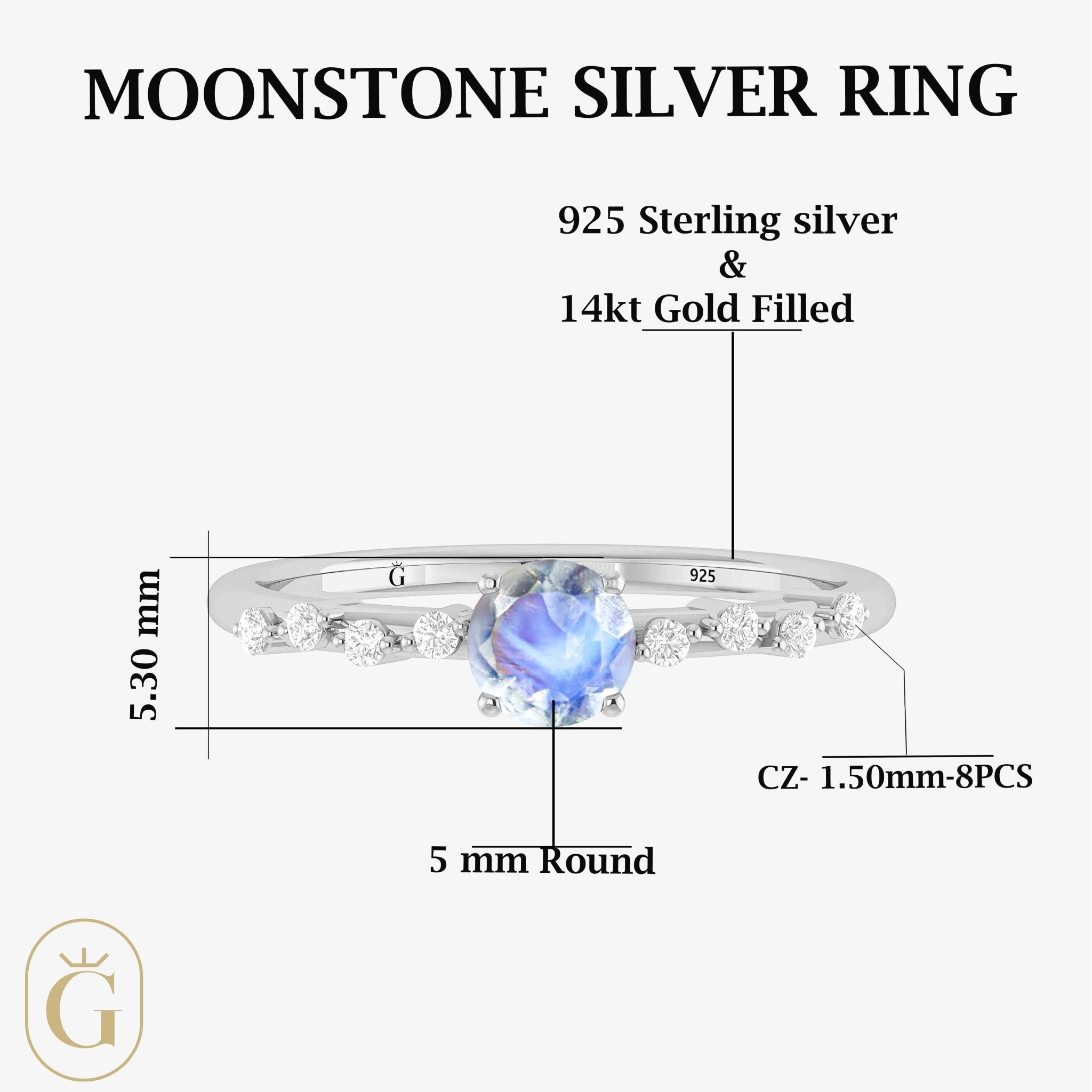 Natural Moonstone ROUND STONE MINIMALIST SOLITAIRE WITH ACCENTS RING - Goodstone Jewels