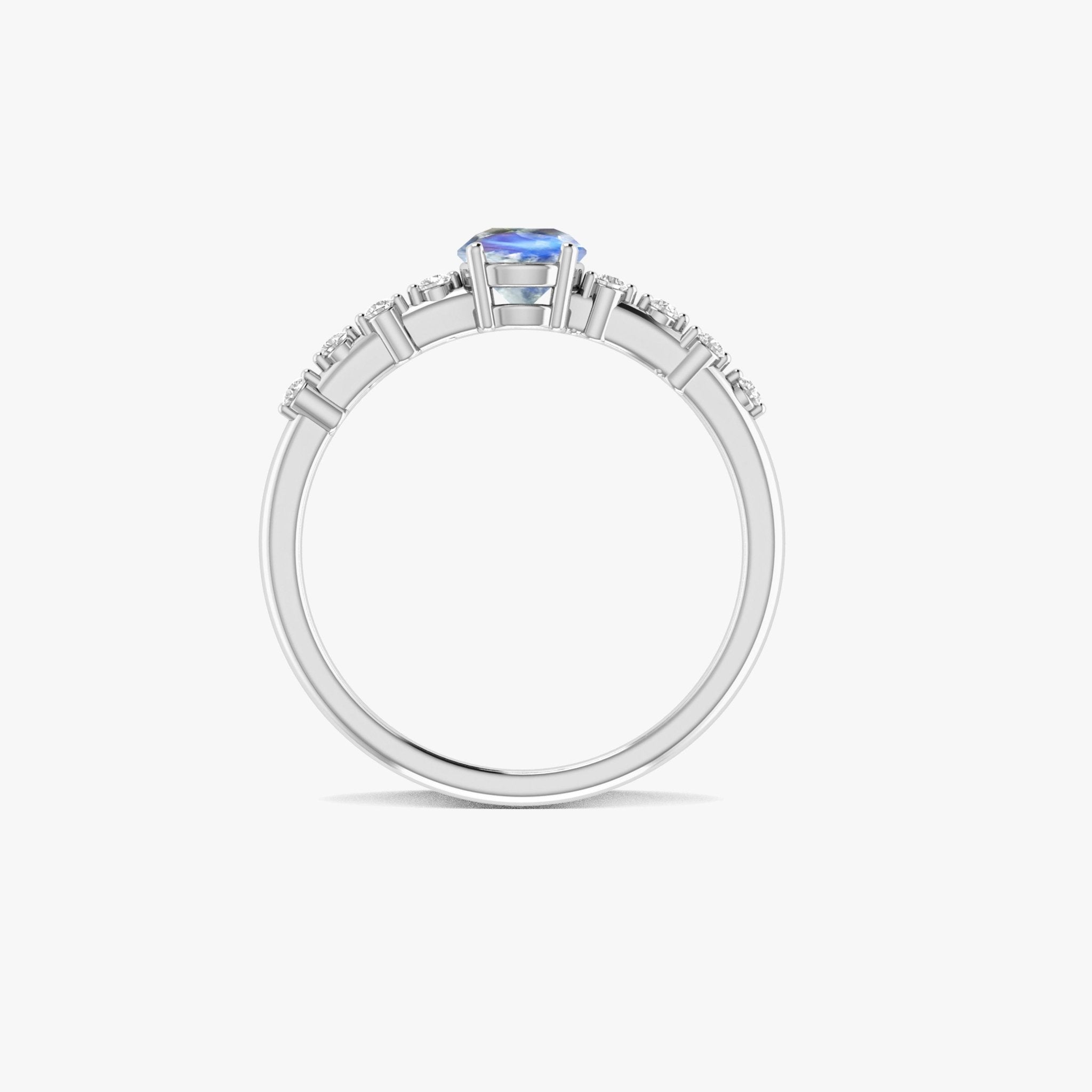 Natural Moonstone ROUND STONE MINIMALIST SOLITAIRE WITH ACCENTS RING - Goodstone Jewels