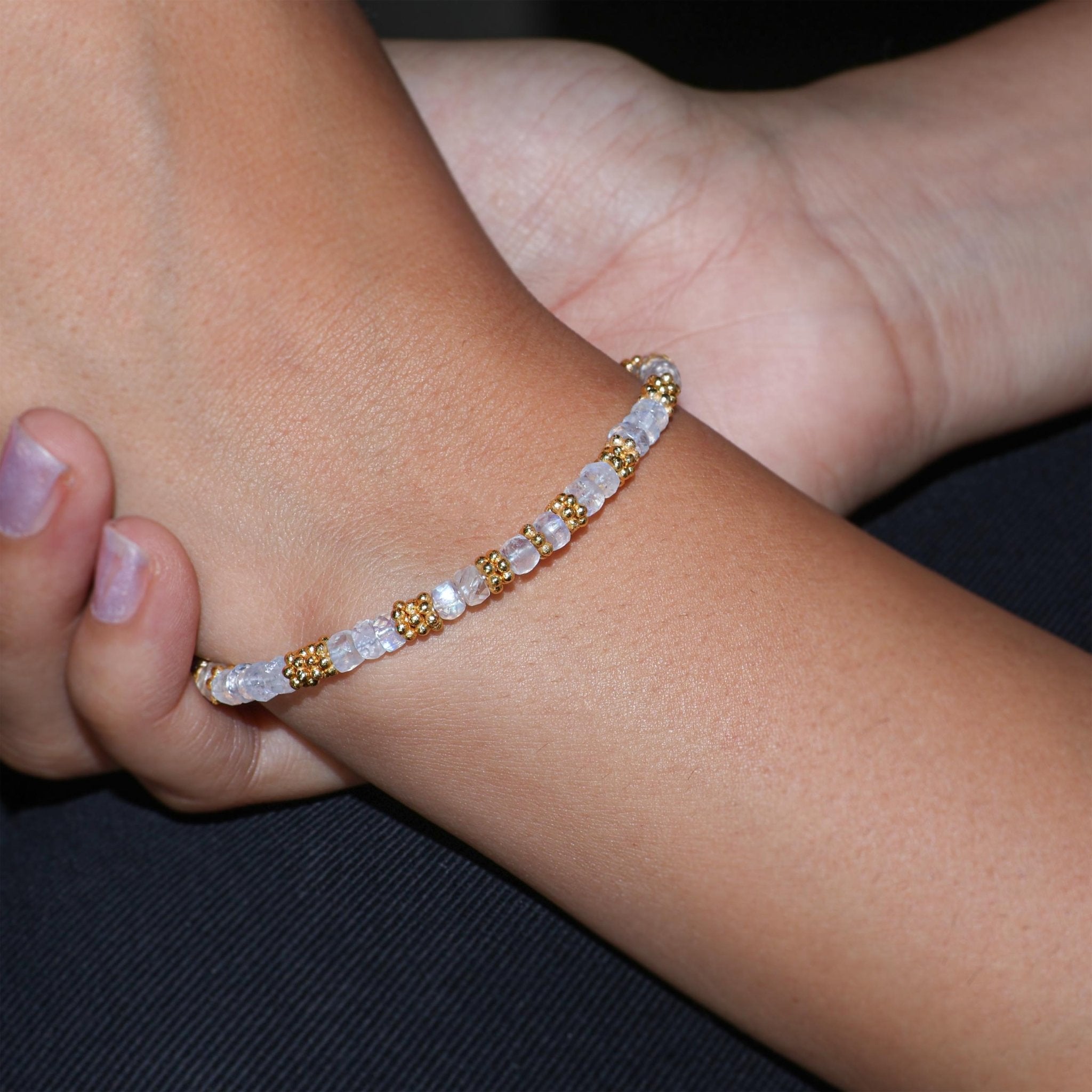 Natural Moonstone Separator Beaded Bracelet - Goodstone Jewels