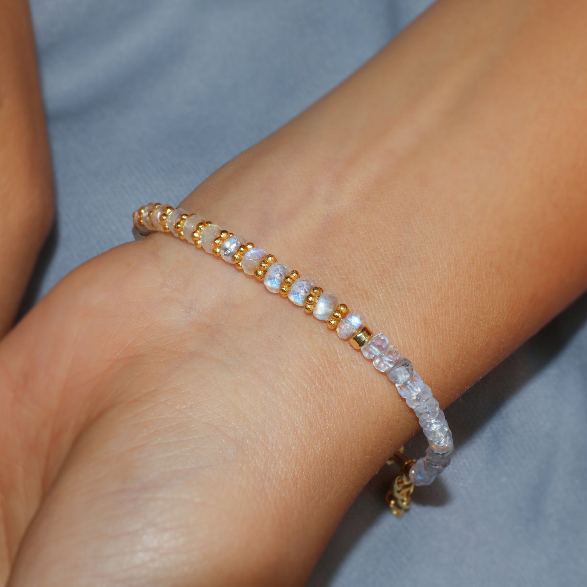 Natural Moonstone Separator Rondelle Beaded Bracelet - Goodstone Jewels