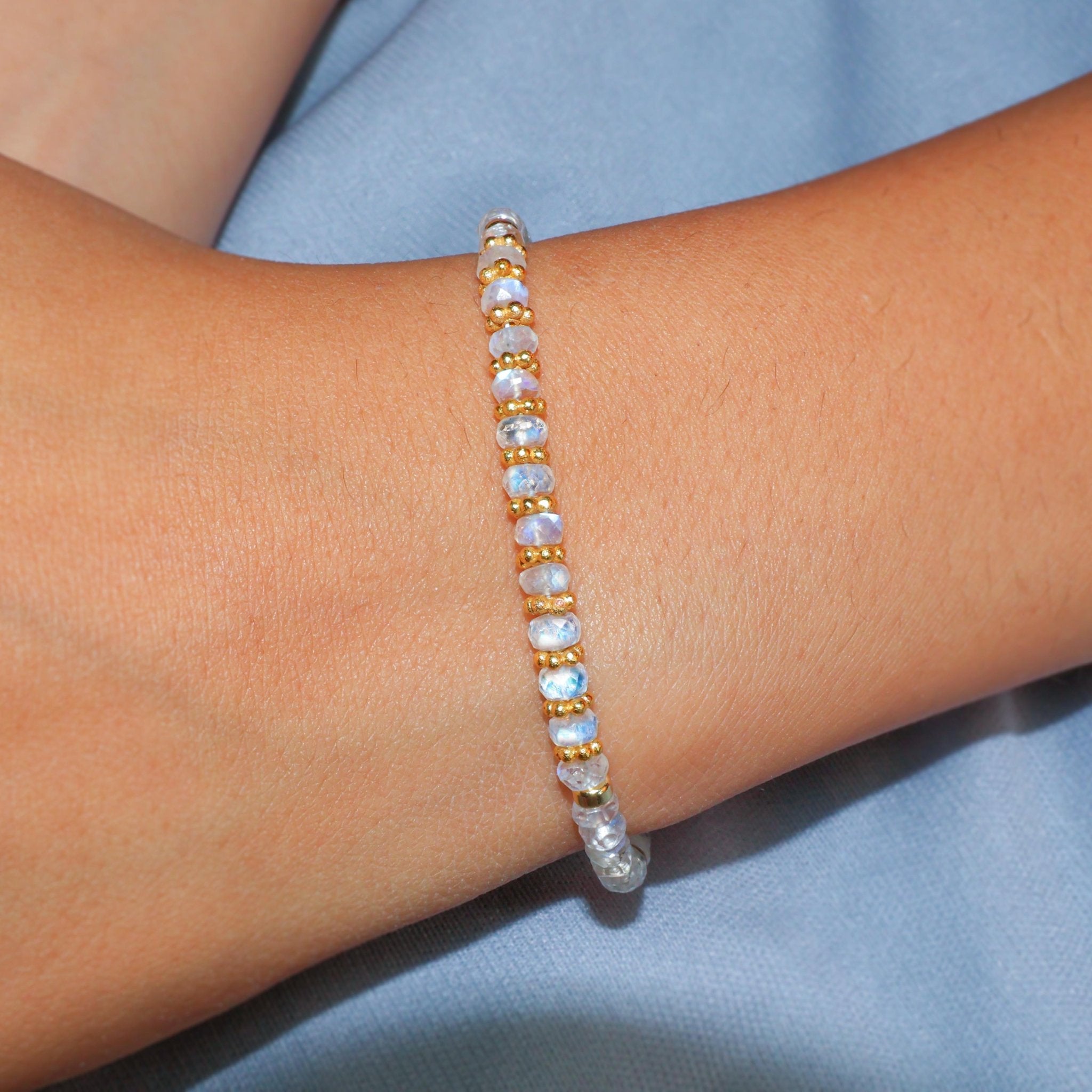 Natural Moonstone Separator Rondelle Beaded Bracelet - Goodstone Jewels