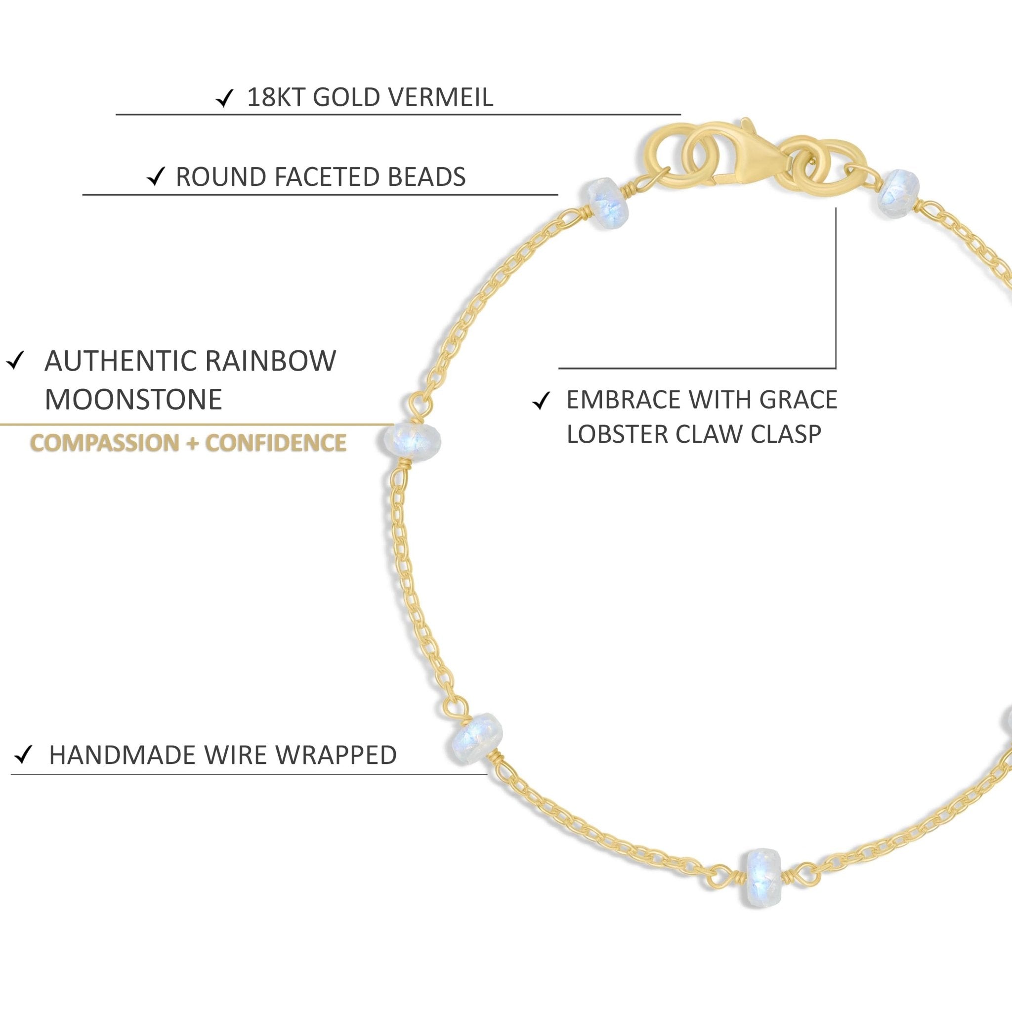 Natural Moonstone Smooth Beaded Chain Bracelet - Goodstone Jewels