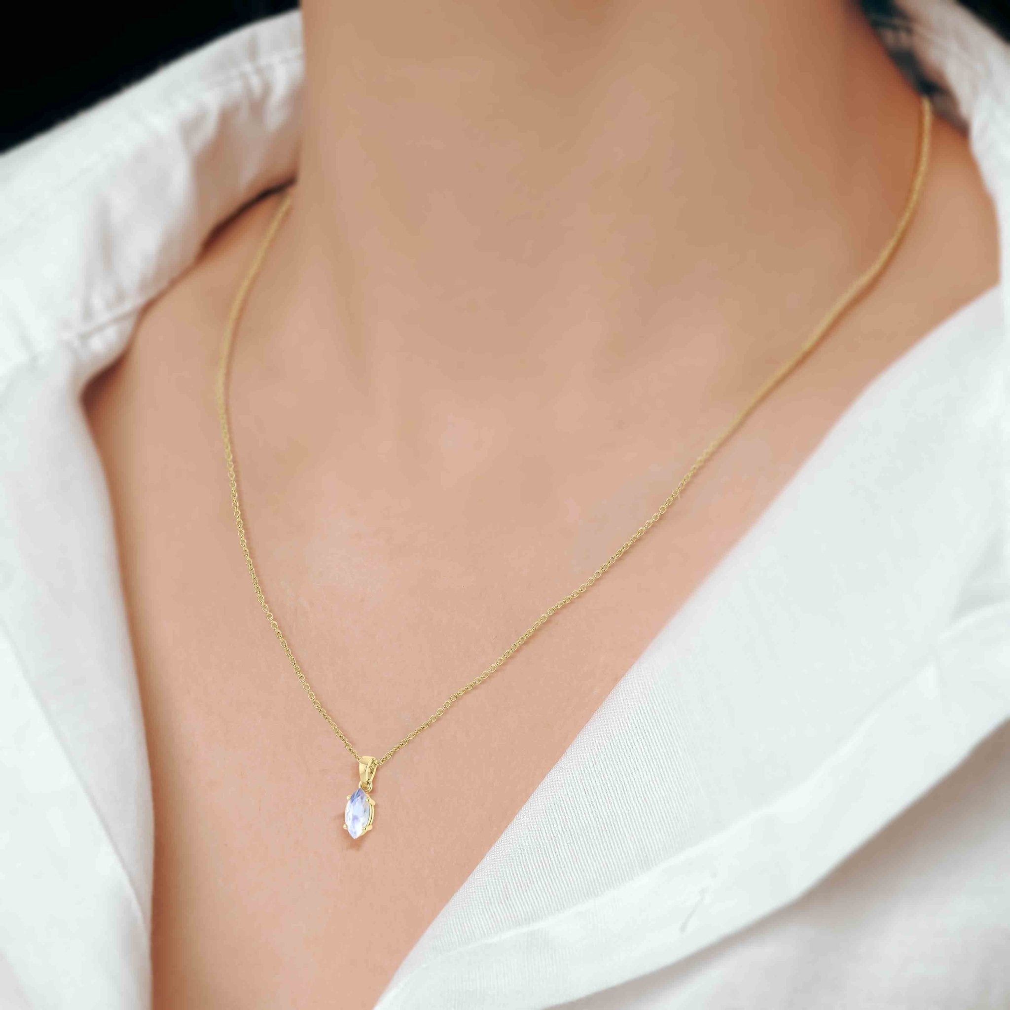 Natural Moonstone Solitaire Chain Pendant Necklace - Goodstone Jewels