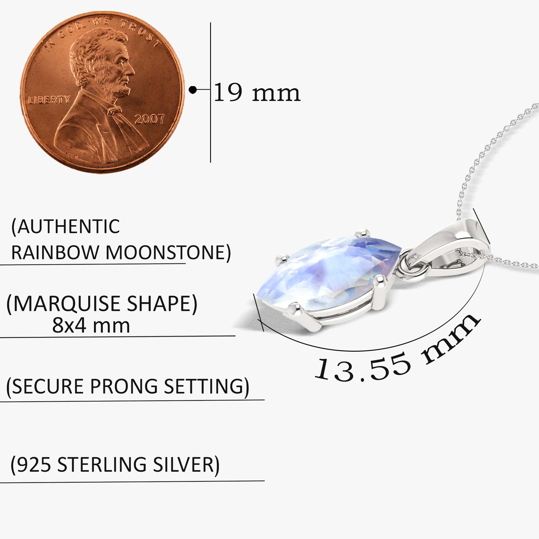 Natural Moonstone Solitaire Chain Pendant Necklace - Goodstone Jewels