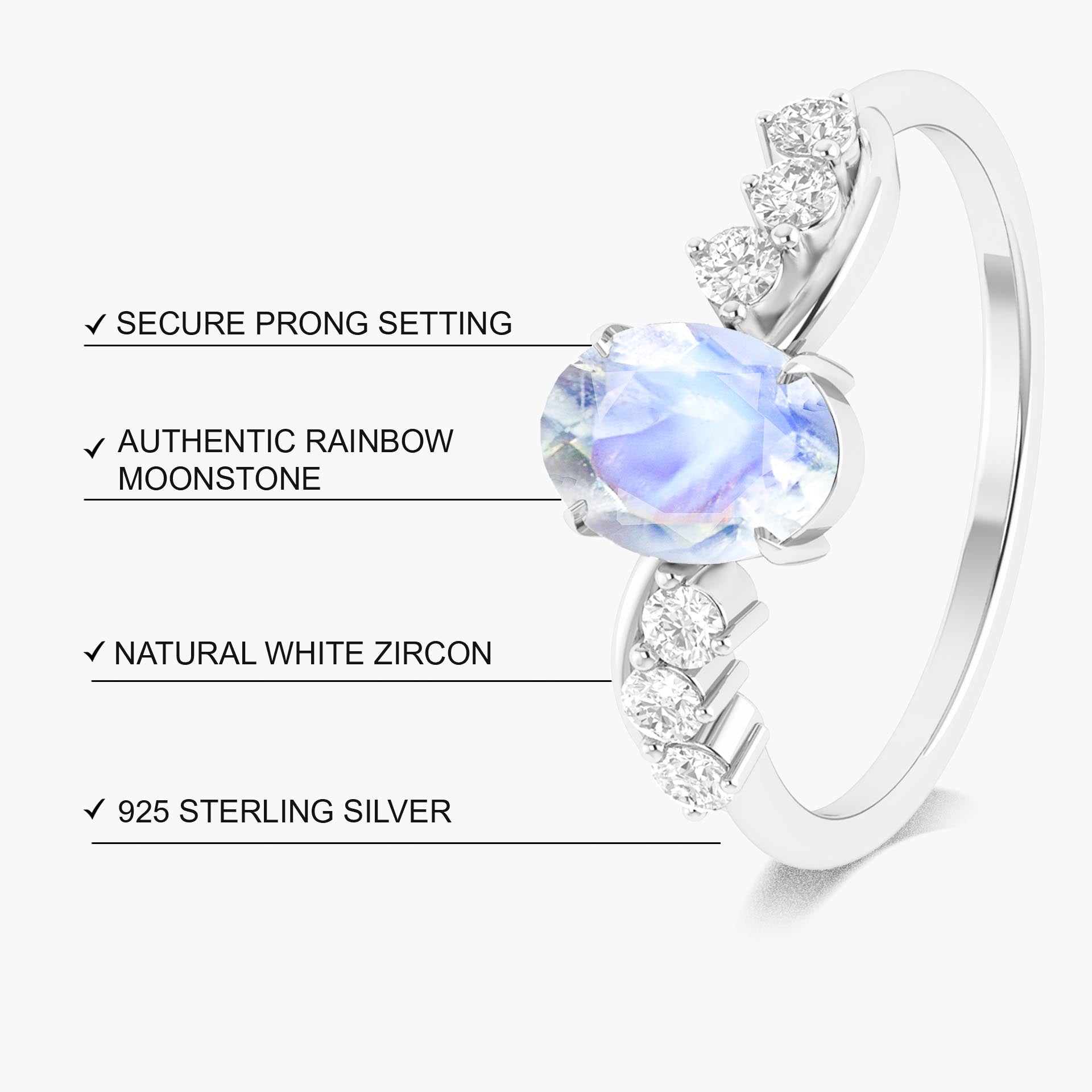 Natural Moonstone Solitaire with Accents Ring with Gold Filled & Sterling Silver - Goodstone Jewels