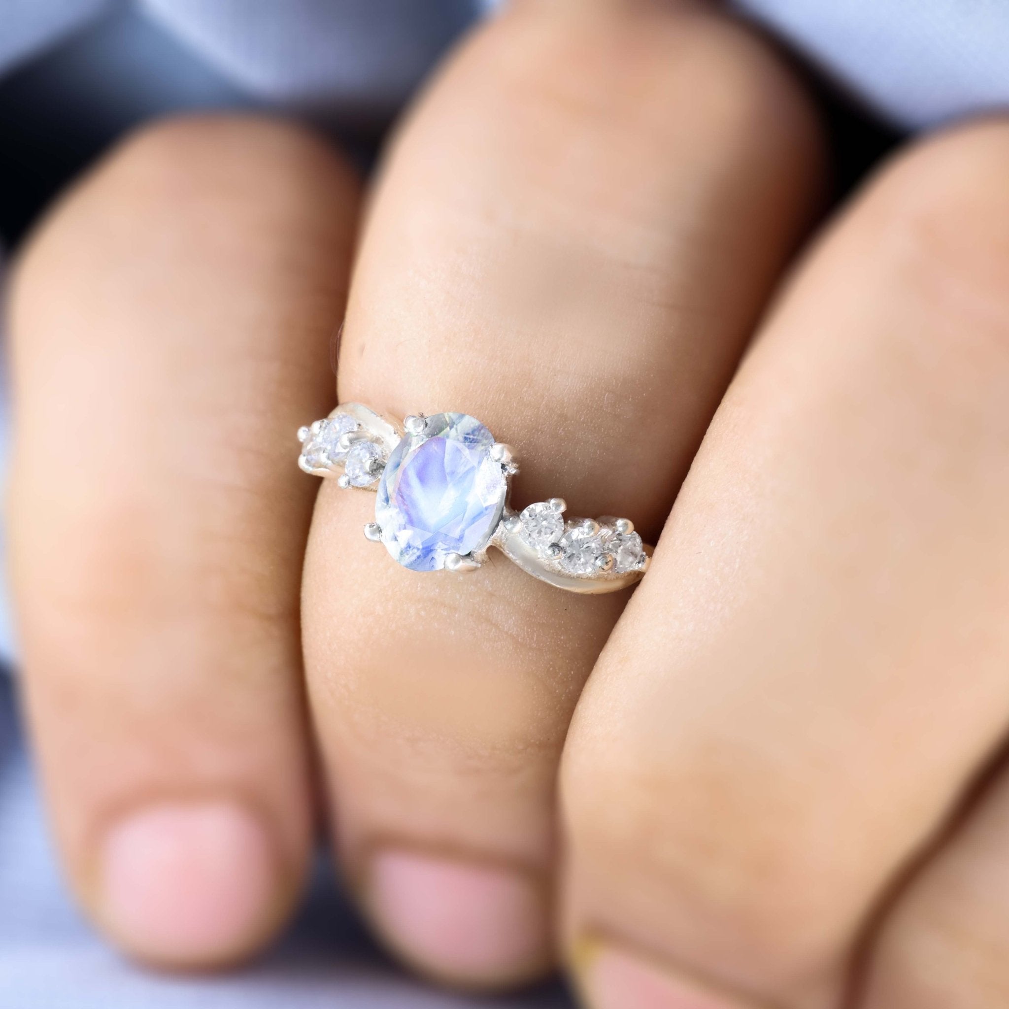 Natural Moonstone Solitaire with Accents Ring with Gold Filled & Sterling Silver - Goodstone Jewels