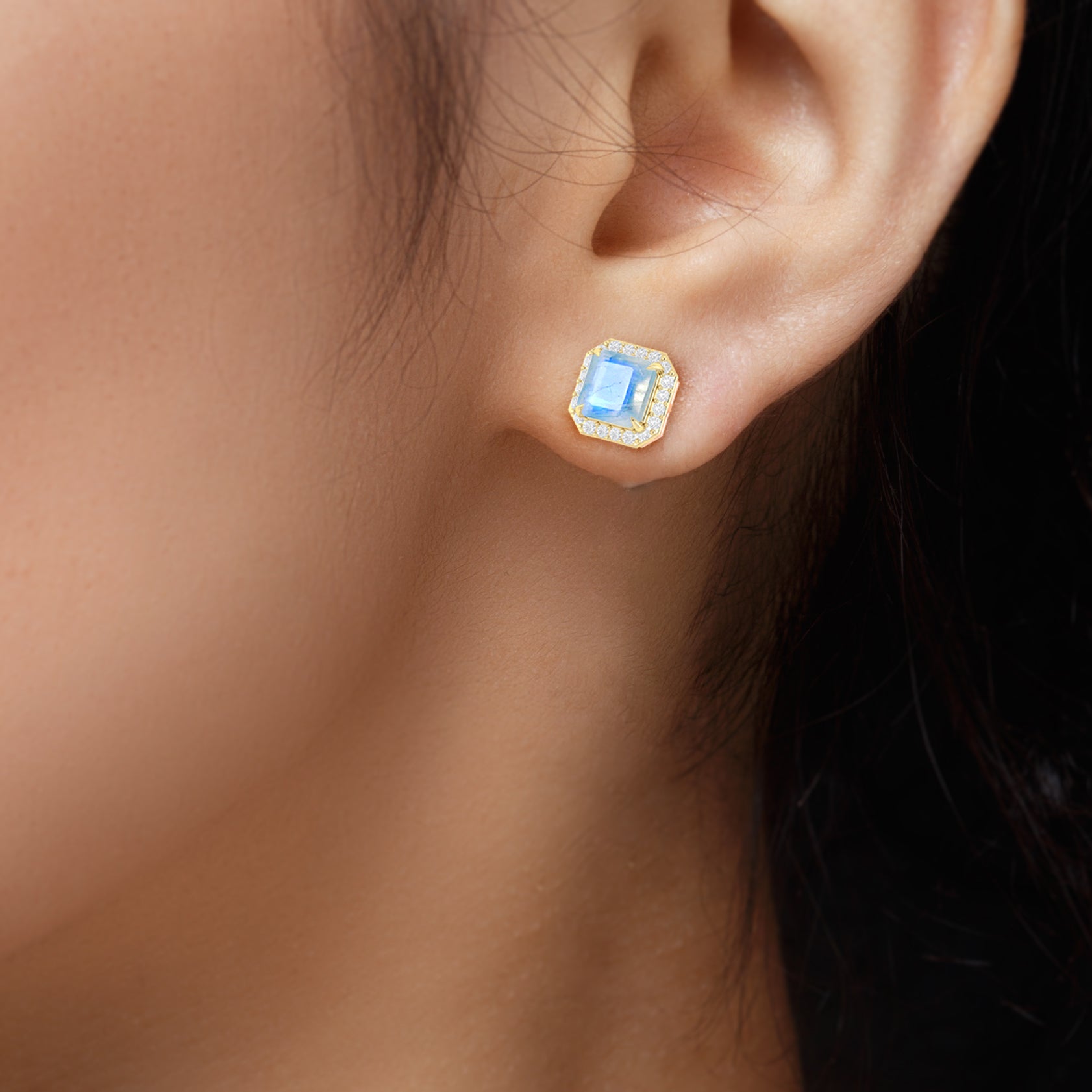 Natural Moonstone Stud Earrings Push Back - Goodstone Jewels