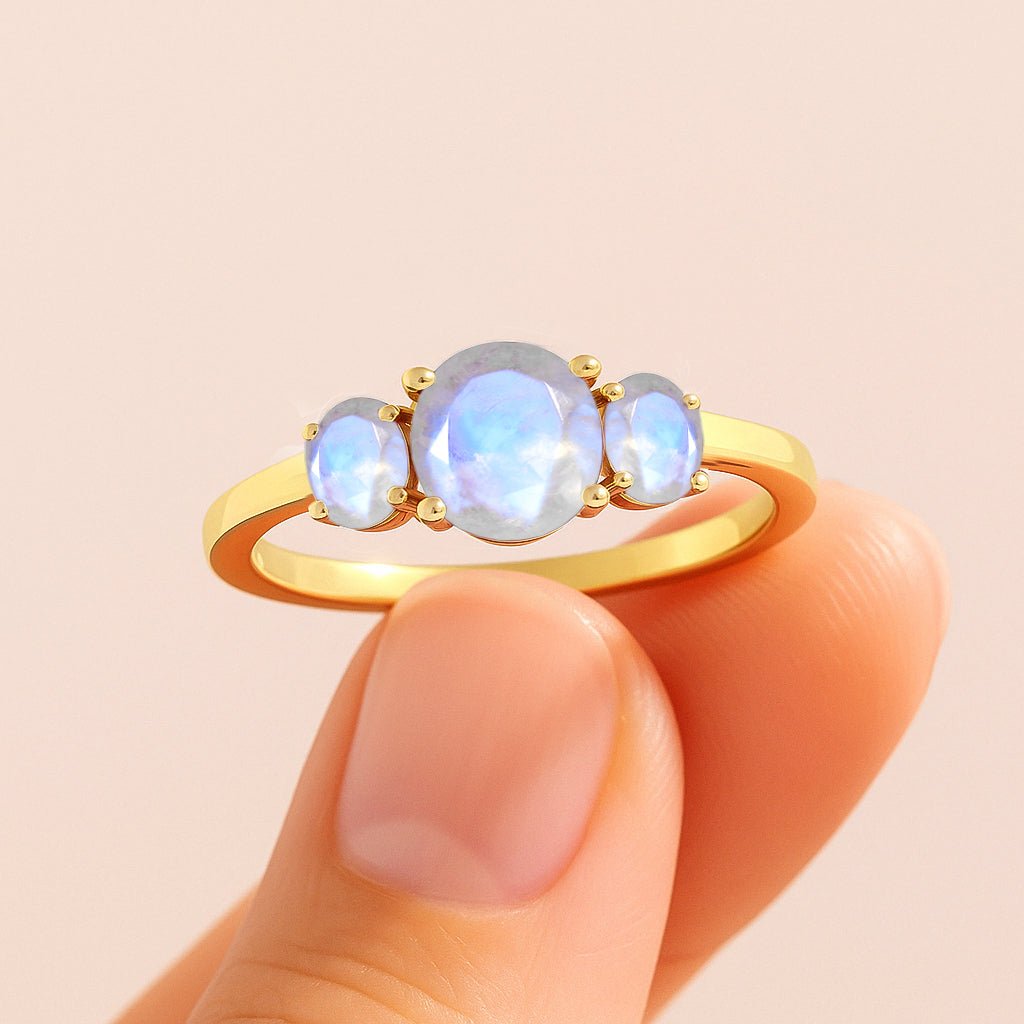 Natural Moonstone Three Stone Engagement Ring - Goodstone Jewels