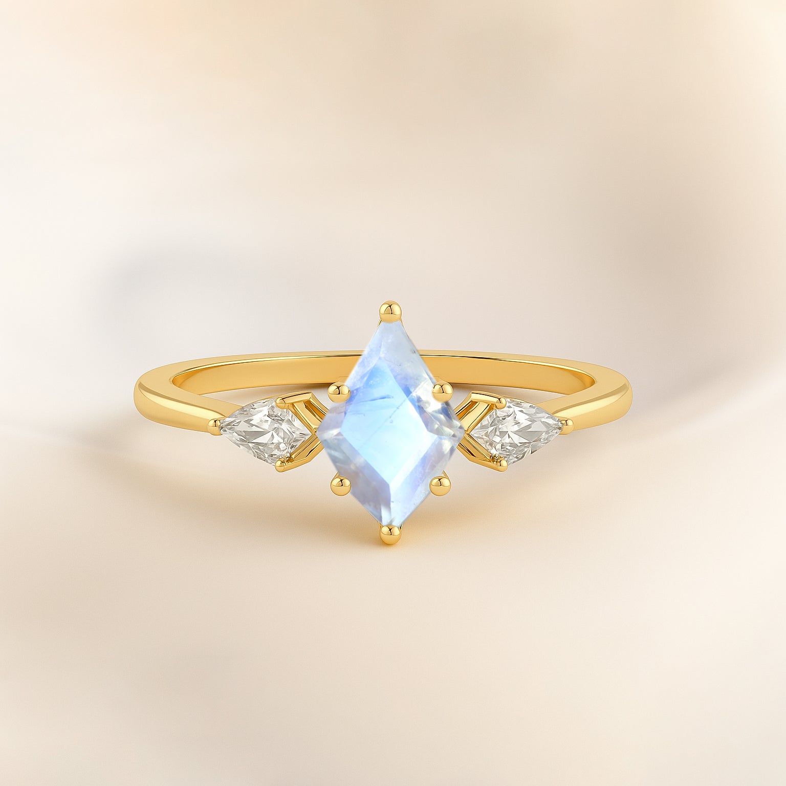 Natural Moonstone Three Stone Ring Wedding, Anniversary, Promise Rings - Goodstone Jewels