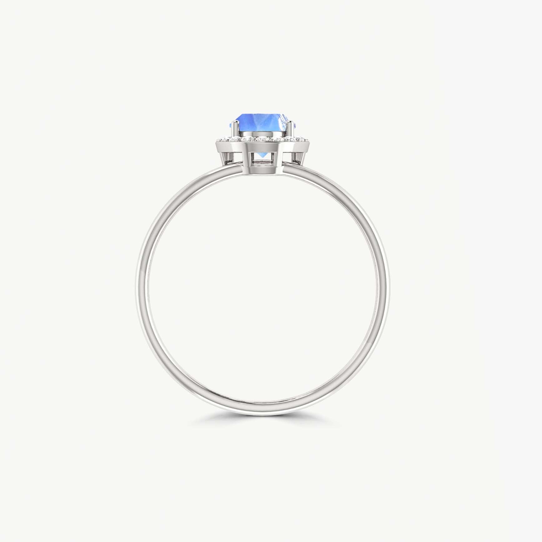 Natural Moonstone & White Zircon Stackable Halo Ring - Goodstone Jewels