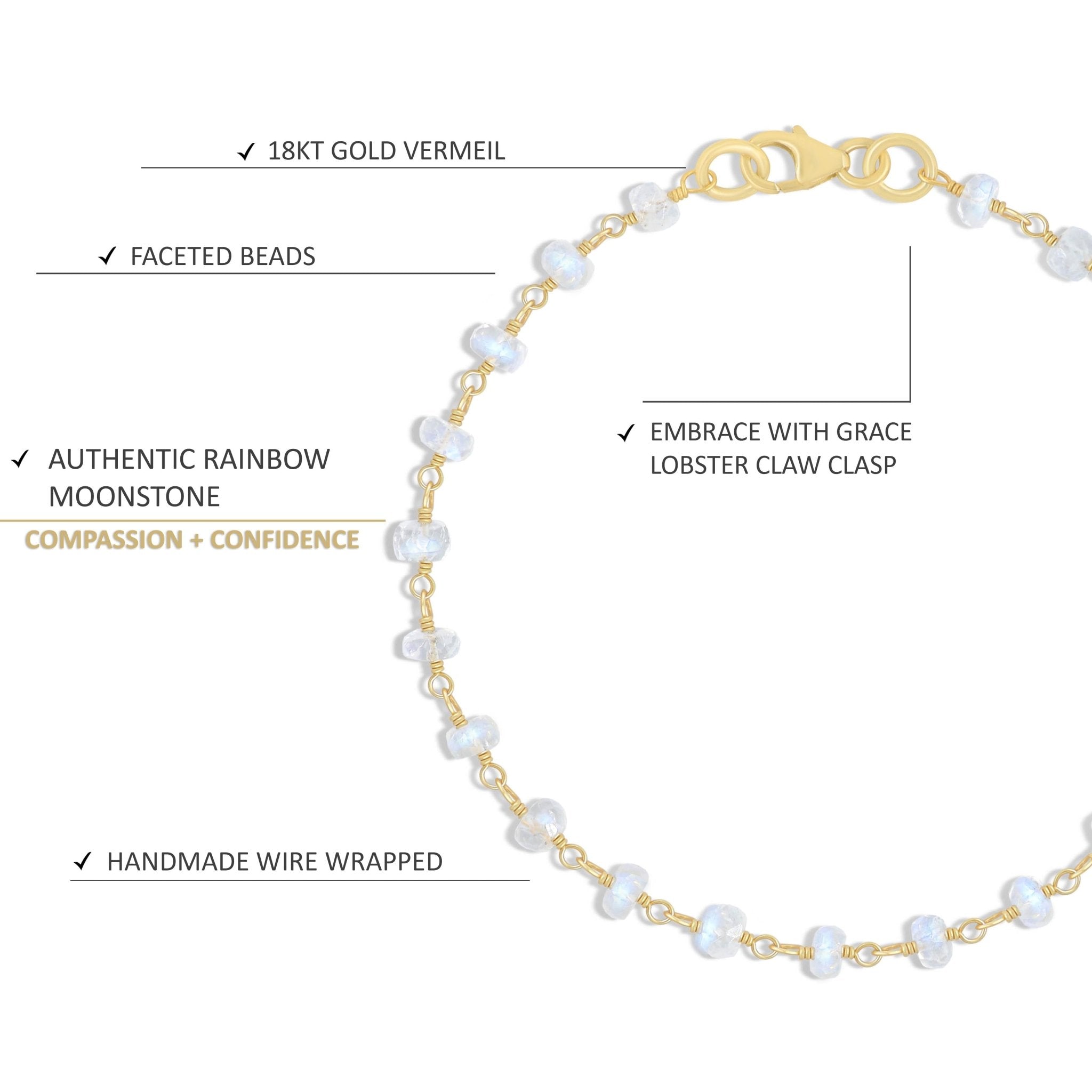 Natural Moonstone Wire Wrap Beaded Bracelet Gold Filled Bracelets - Goodstone Jewels