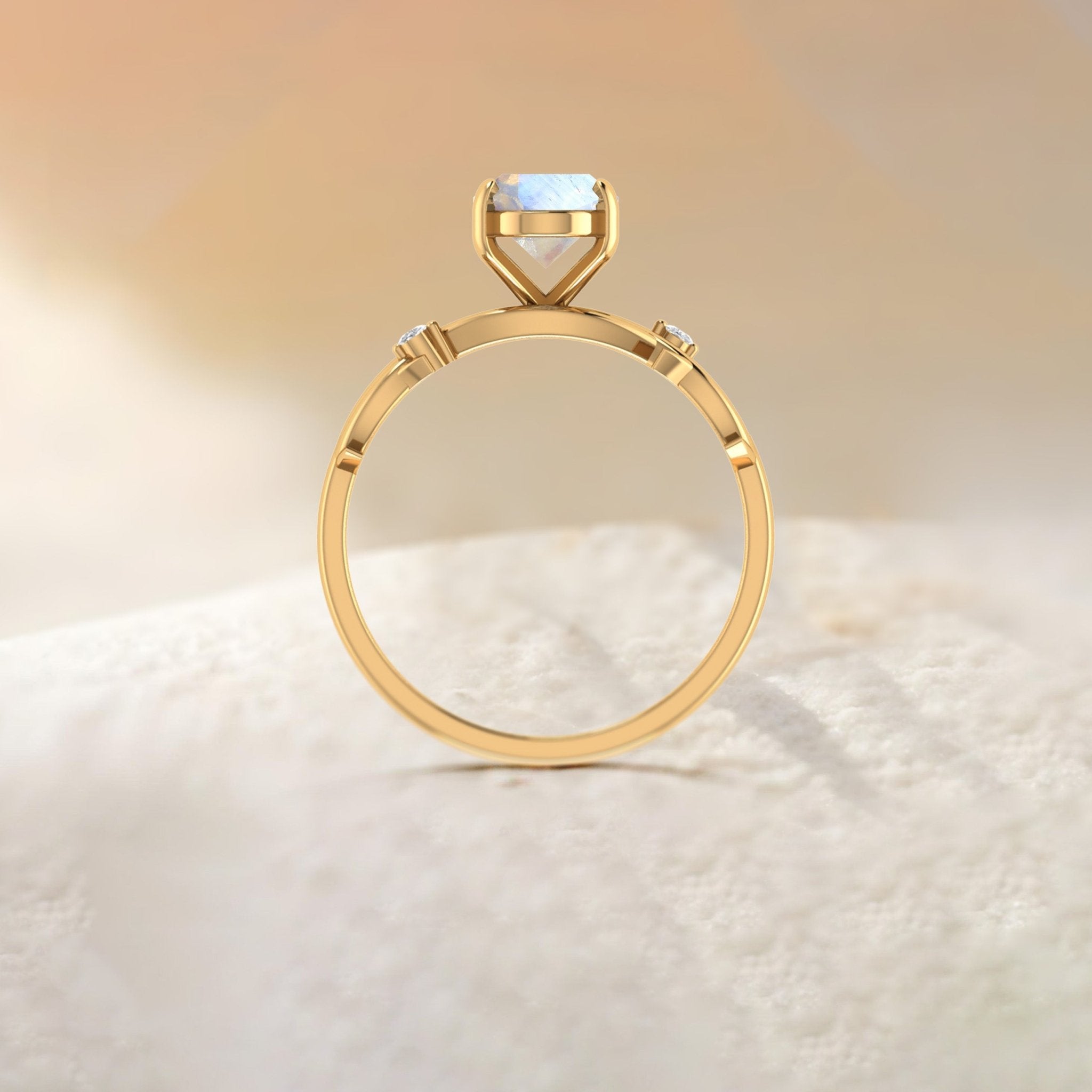 Natural Moonstone with Side Stone Crossover Solitaire Ring - Goodstone Jewels
