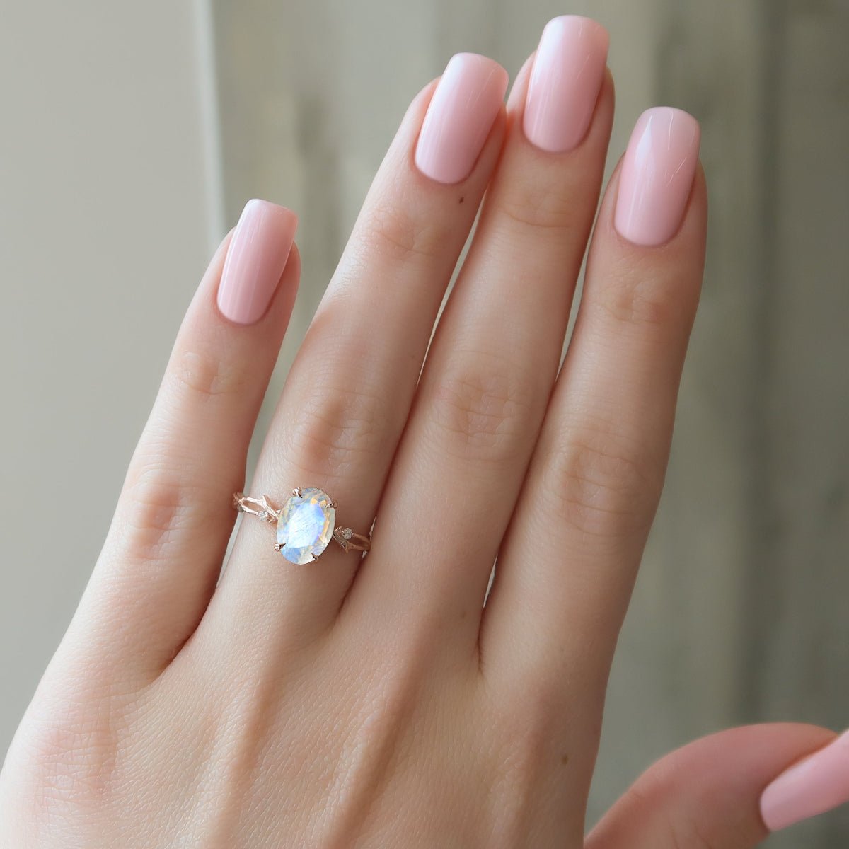 Natural Moonstone with Side Stone Crossover Solitaire Ring - Goodstone Jewels
