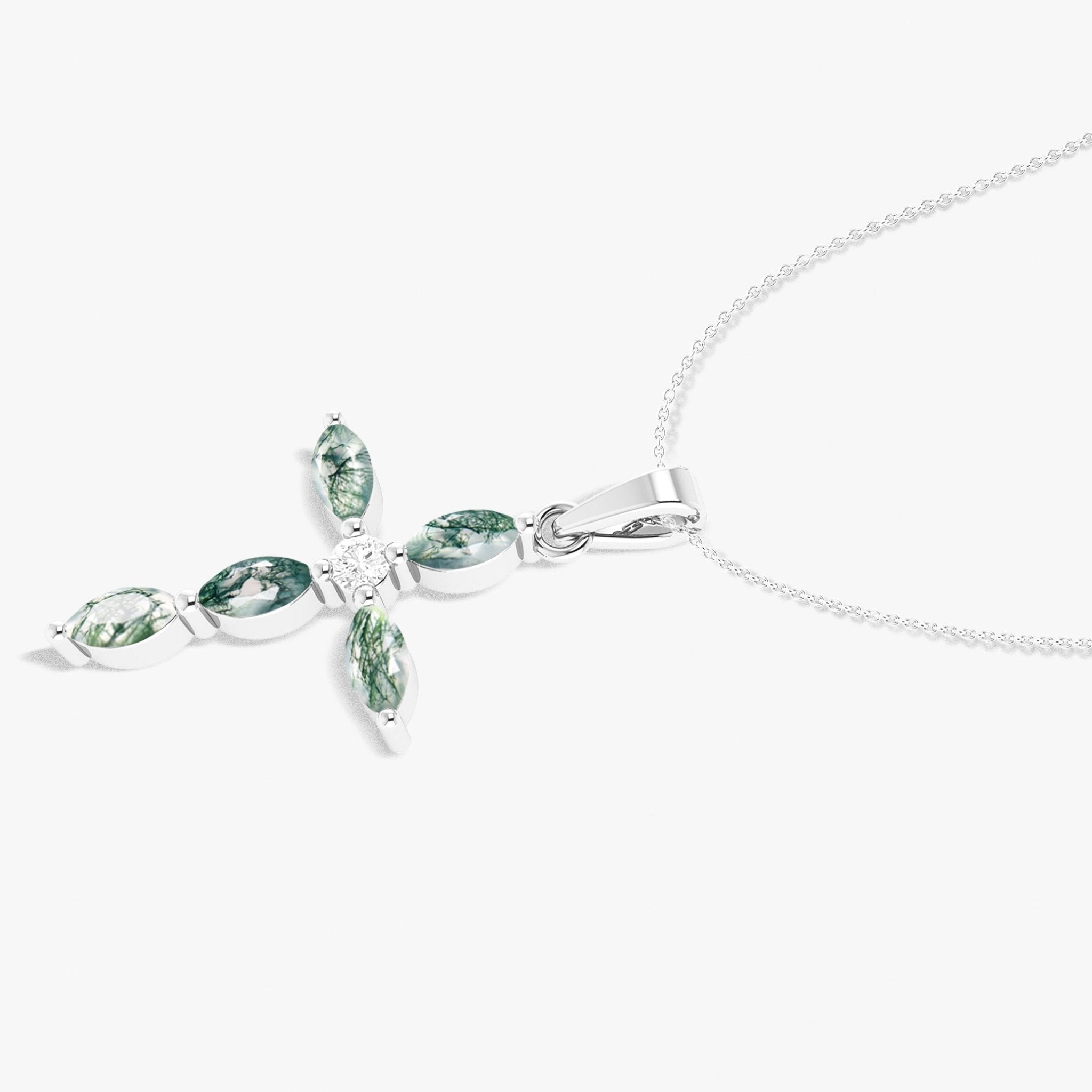 Natural Moss Agate Marquise Shape Gemstone Pendant Necklace - Goodstone Jewels