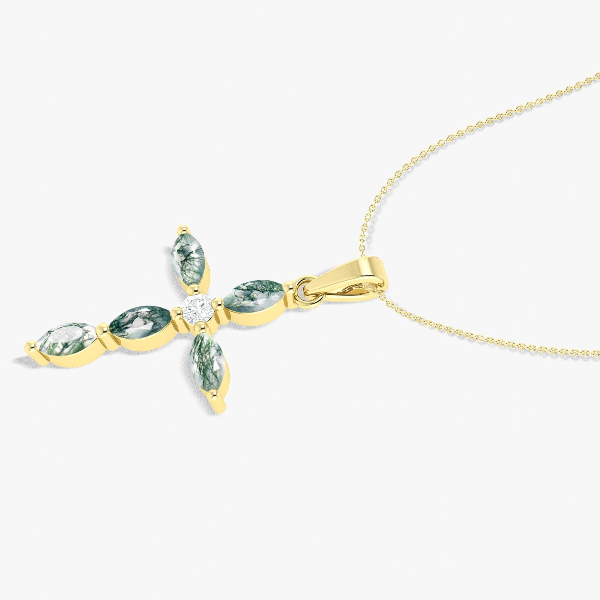 Natural Moss Agate Marquise Shape Gemstone Pendant Necklace - Goodstone Jewels