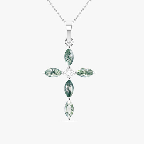 Natural Moss Agate Marquise Shape Gemstone Pendant Necklace