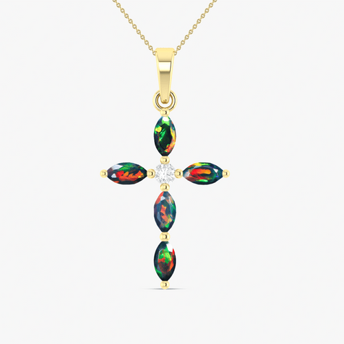 Natural Multi Fire Opal Marquise Shape Gemstone Pendant Necklace