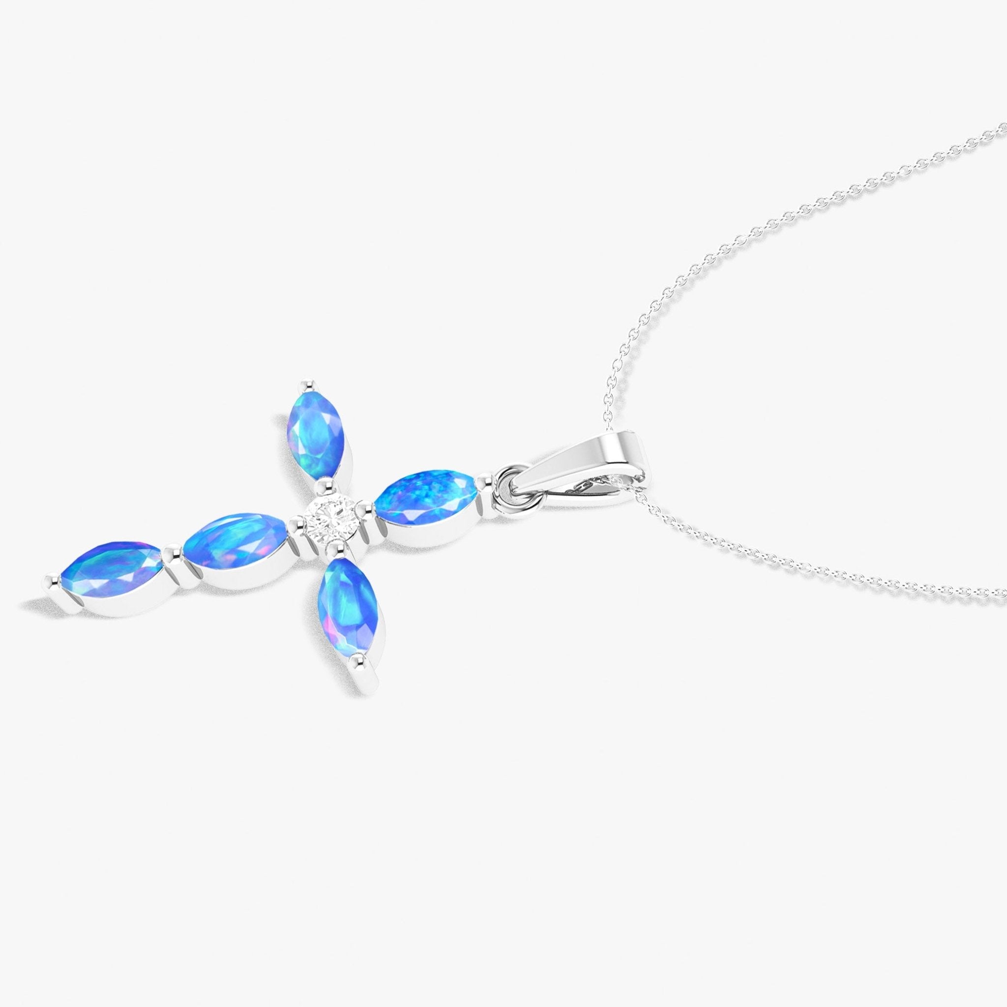 Natural Multi Fire Opal Marquise Shape Gemstone Pendant Necklace - Goodstone Jewels