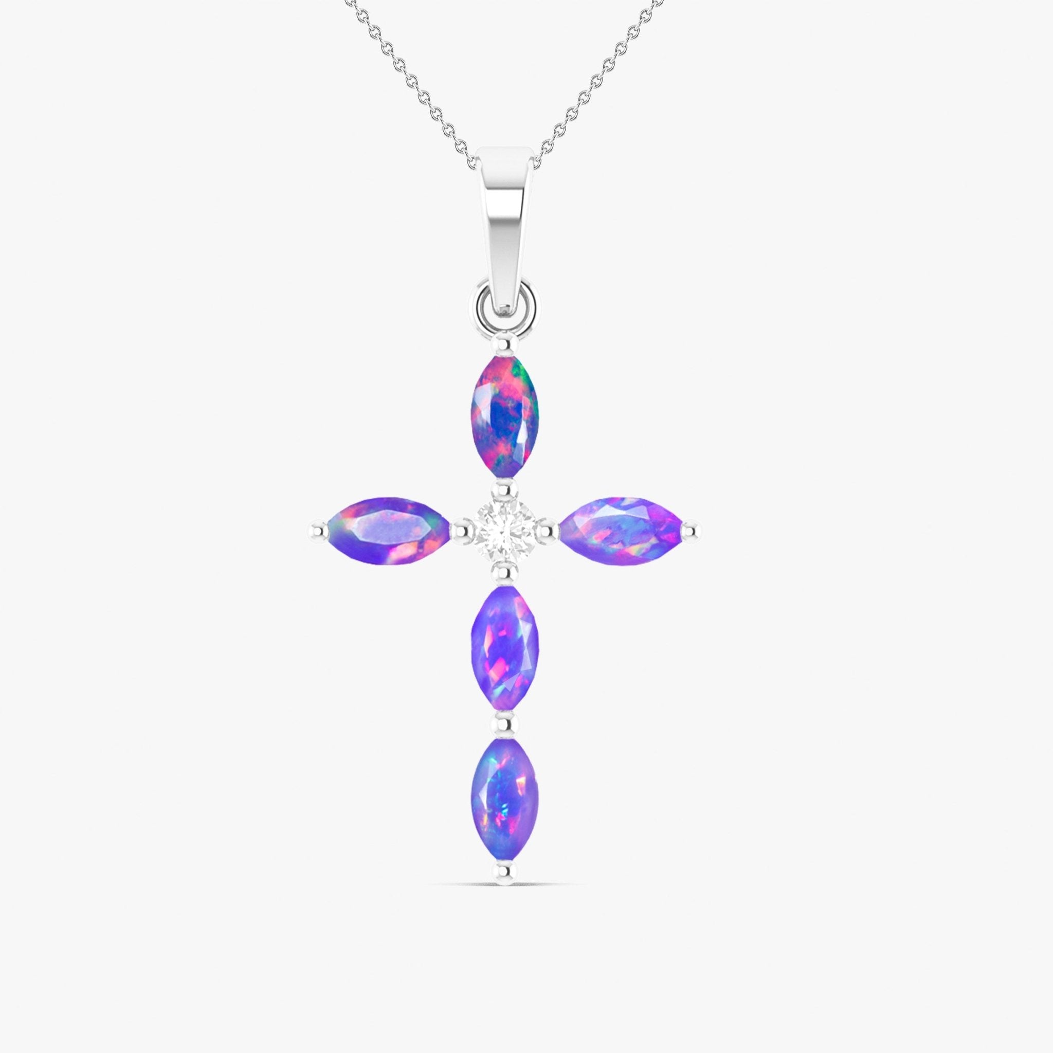 Natural Multi Fire Opal Marquise Shape Gemstone Pendant Necklace - Goodstone Jewels