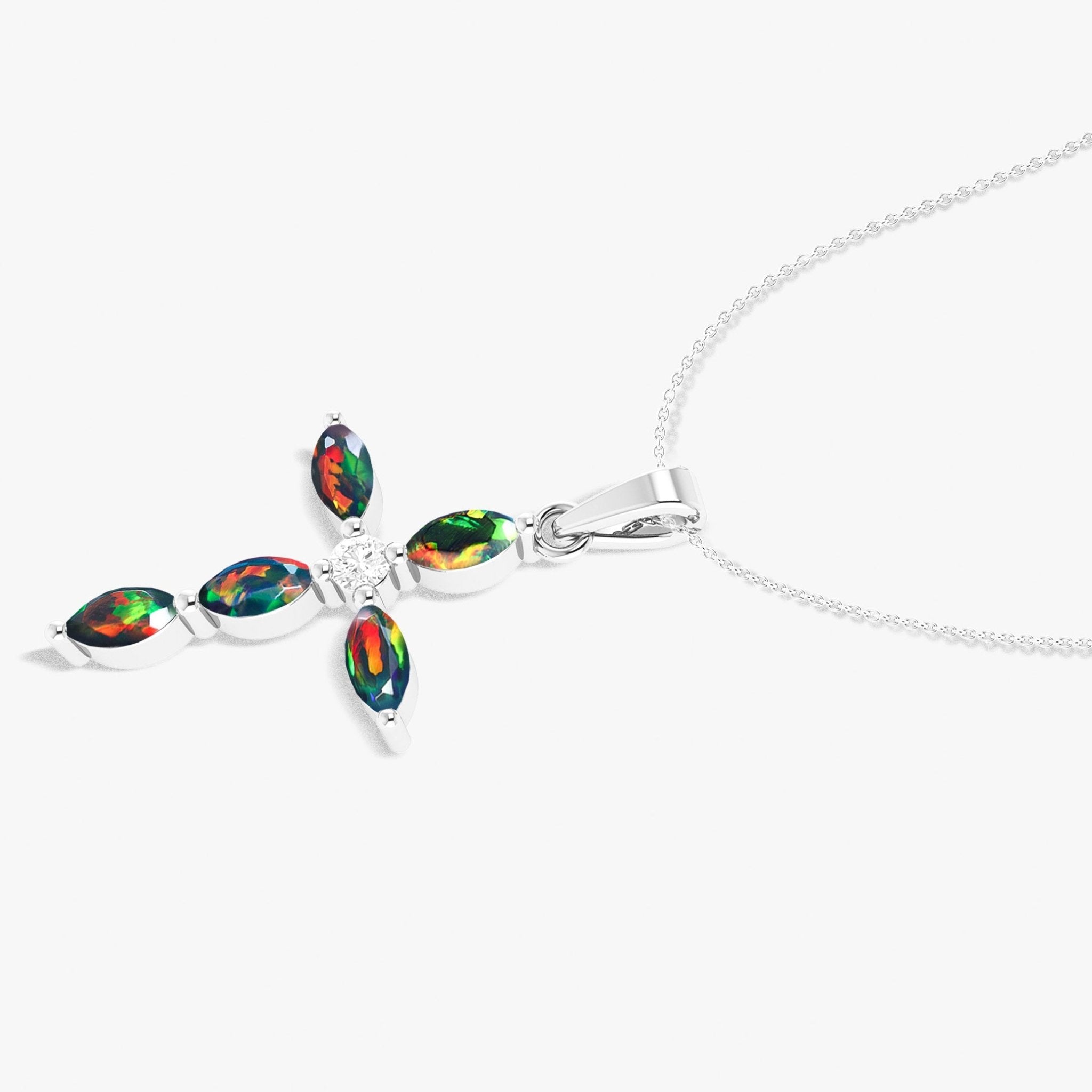 Natural Multi Fire Opal Marquise Shape Gemstone Pendant Necklace - Goodstone Jewels